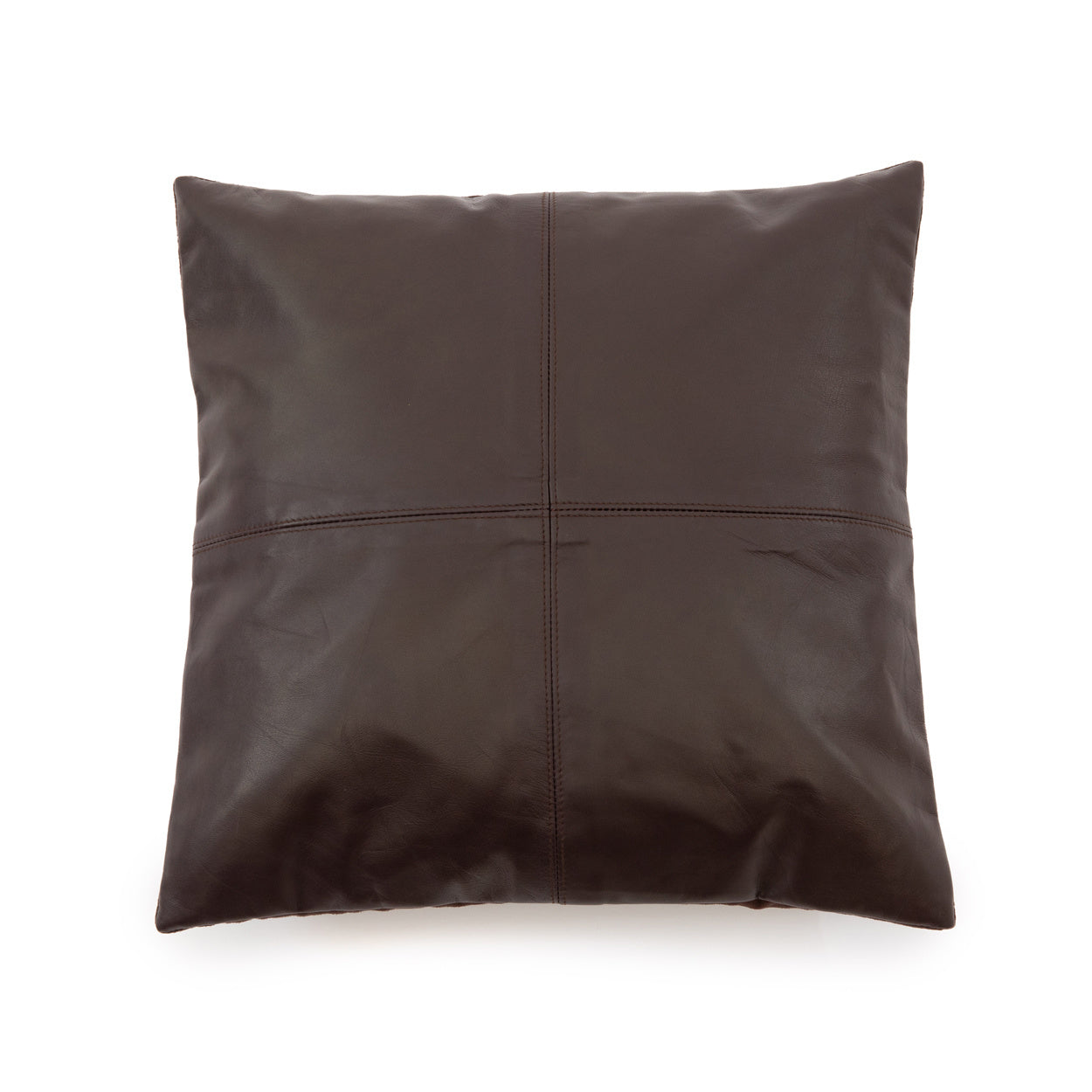 THE FOUR PANEL Leather Cushion Cover Chocolate 40x40 cm front view
