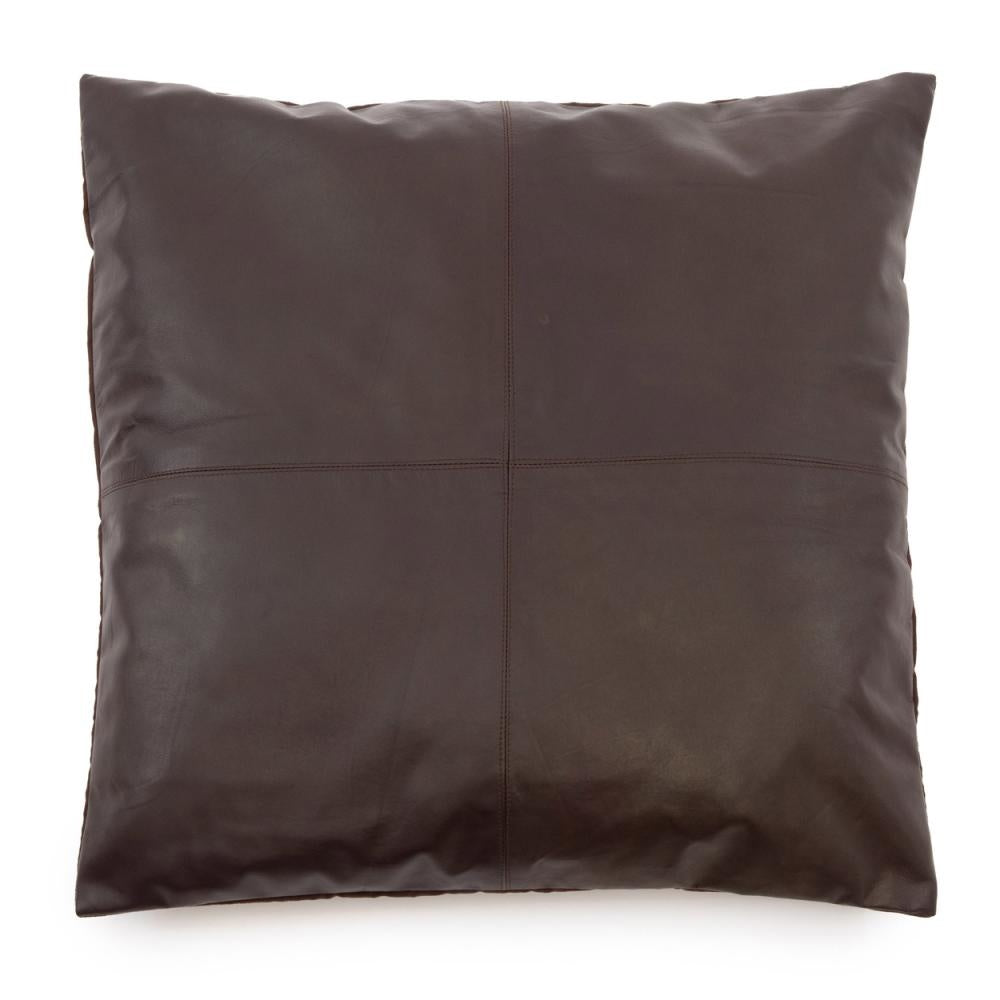 THE FOUR PANEL Leather Cushion Cover Chocolate front view
