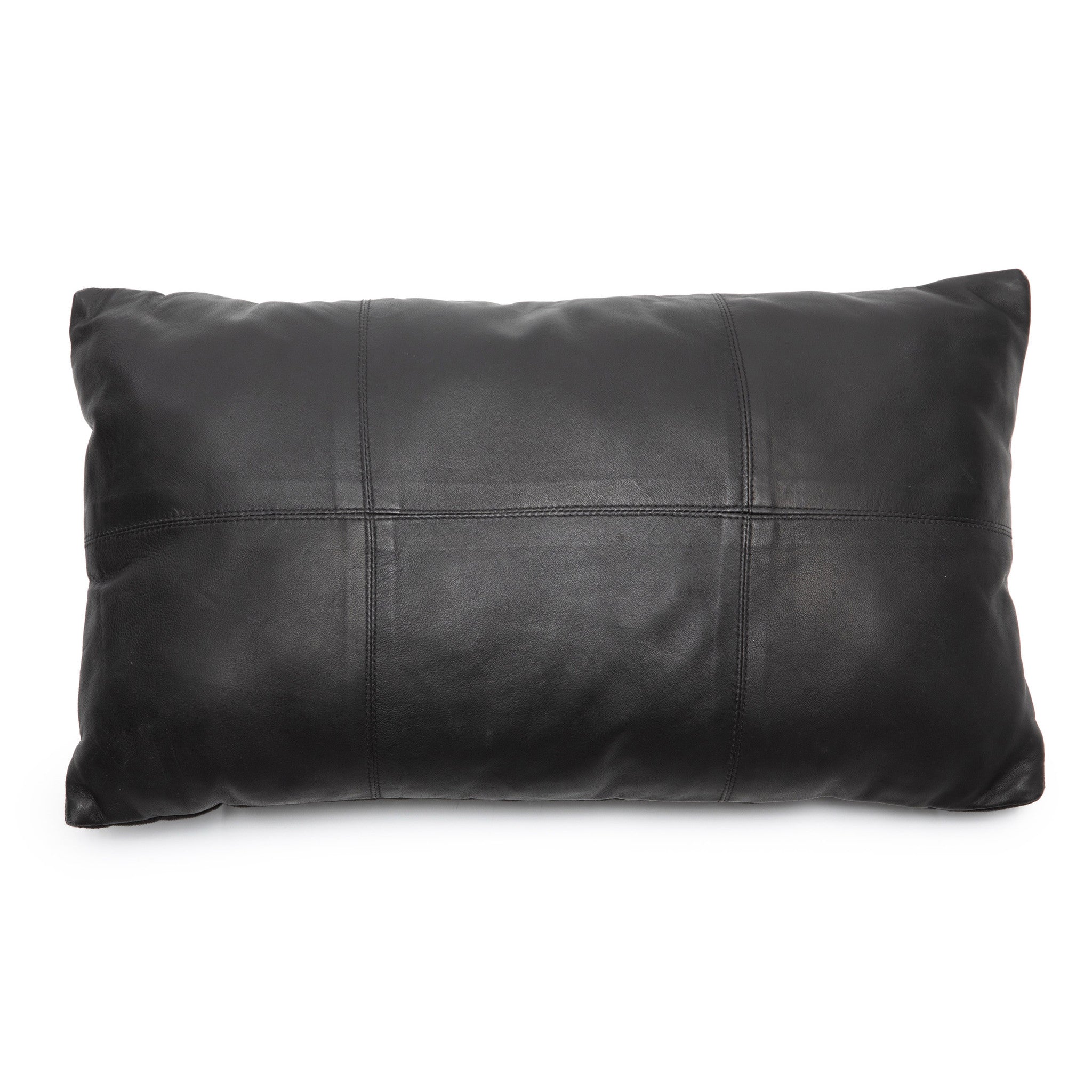 THE SIX PANEL Leather Cushion Cover Black 30x50 front view