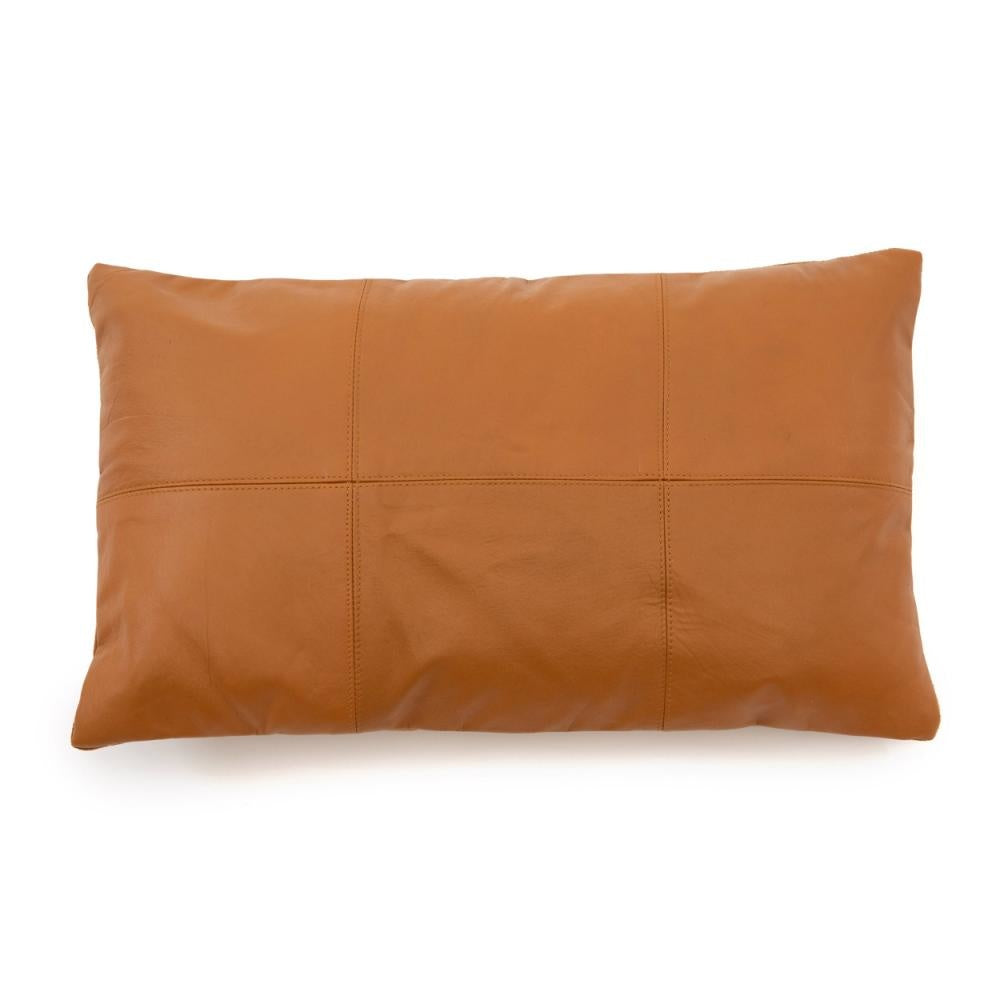 THE SIX PANEL Leather Cushion Cover Camel 30x50 front view