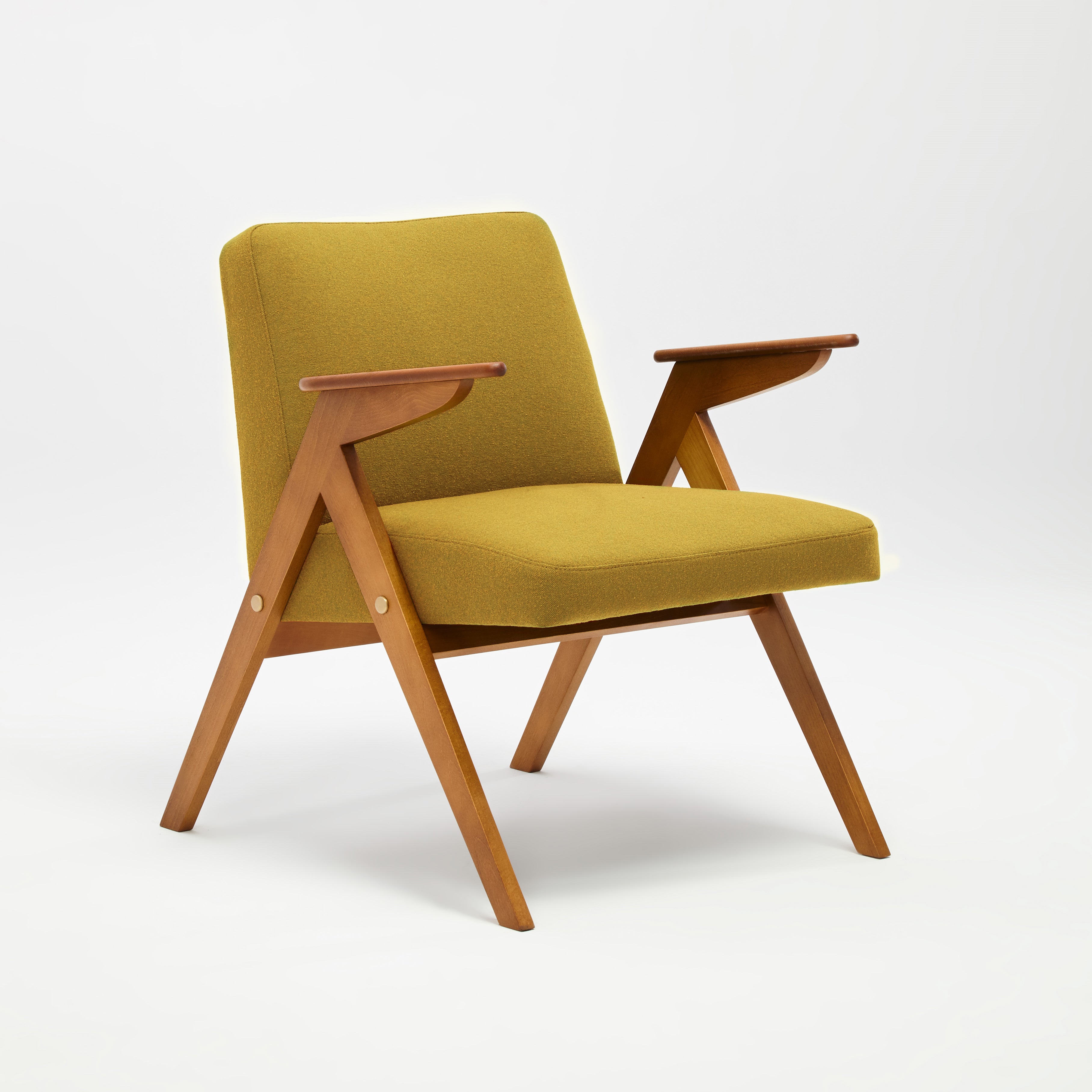 JUNCO Chair beech wood upholstery colour mustard white background