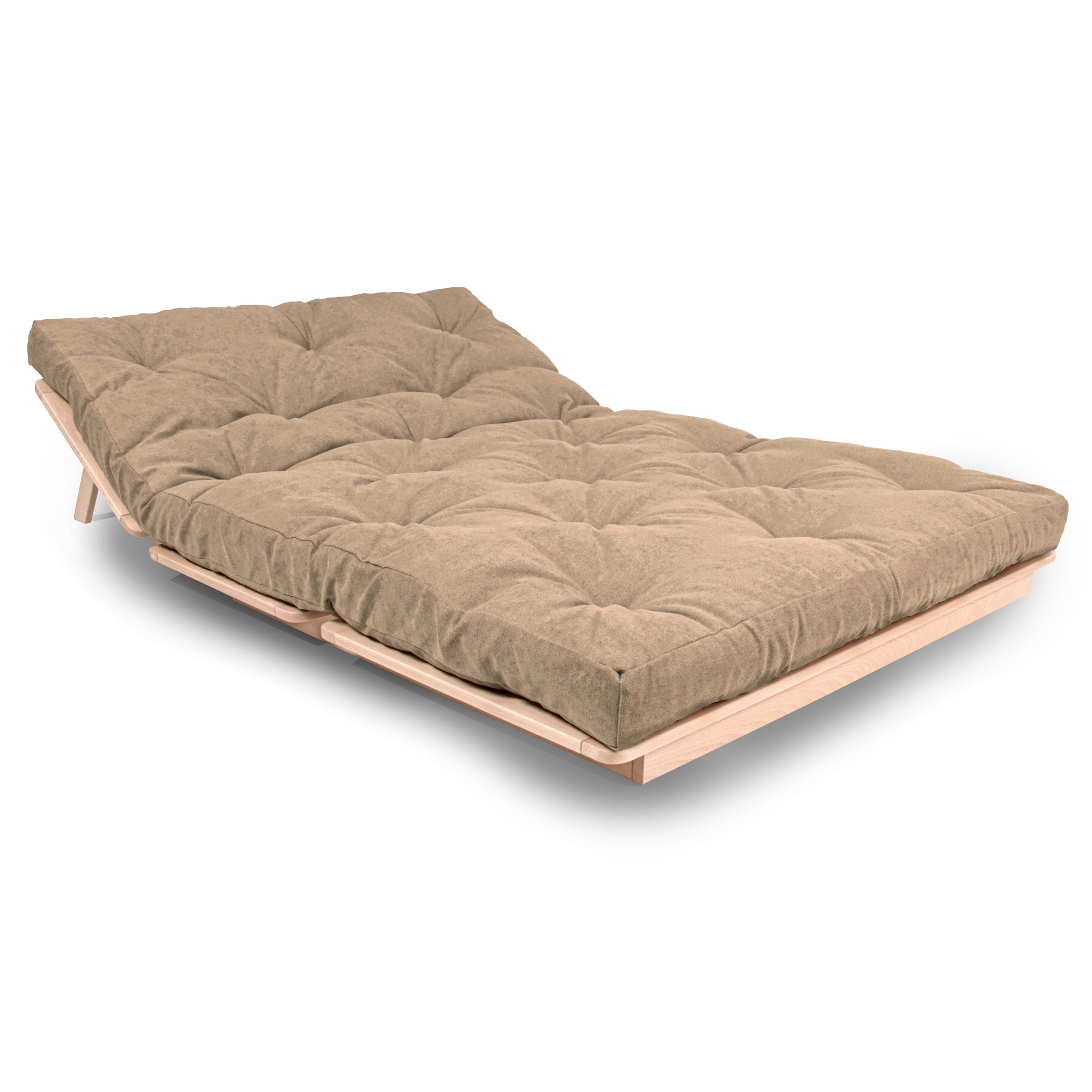 LAYTI-140 Double Futon Sofa Bed, Solid Beech Wood, Natural