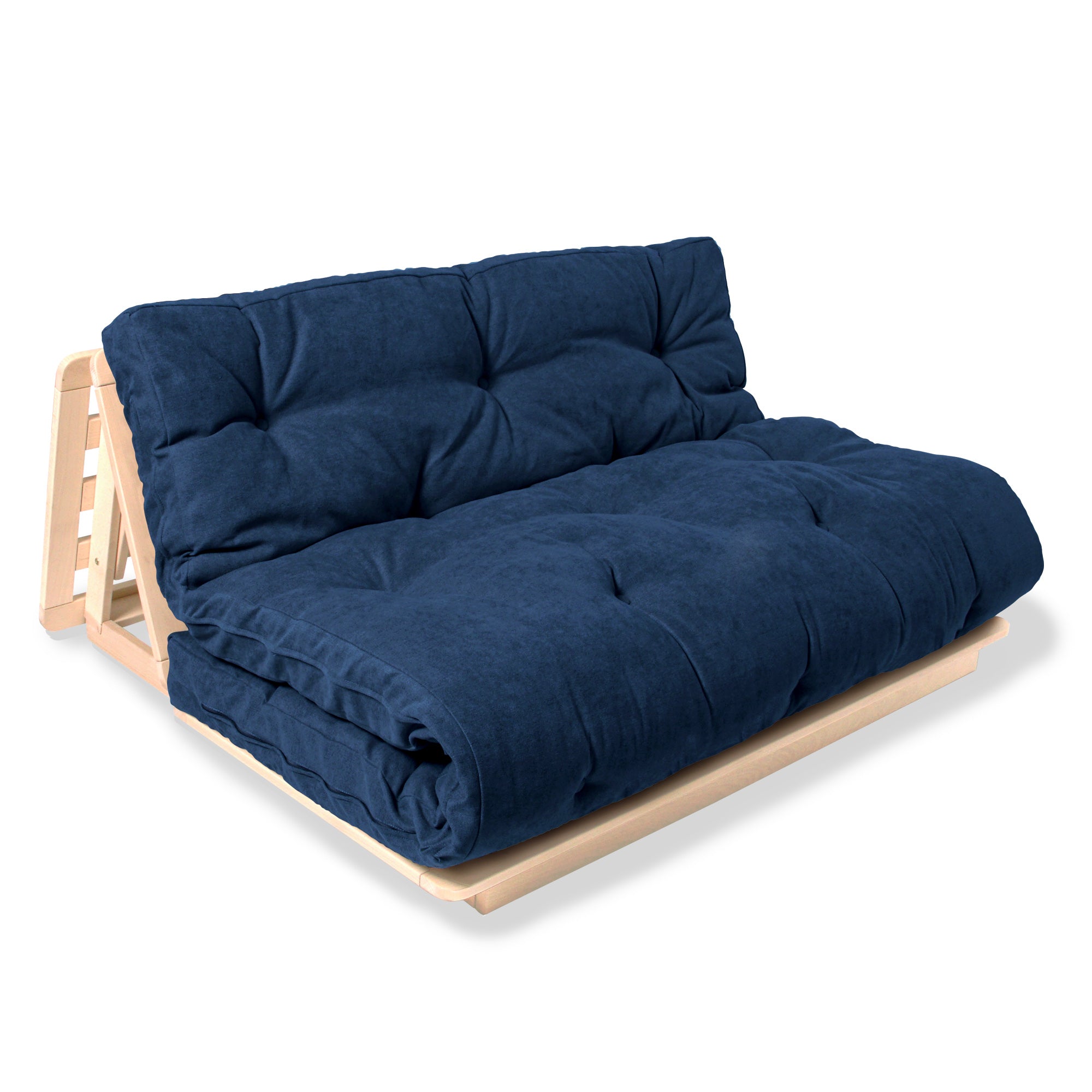 LAYTI-140 Futon Chair, Beech Wood, Natural Colour-blue fabric
