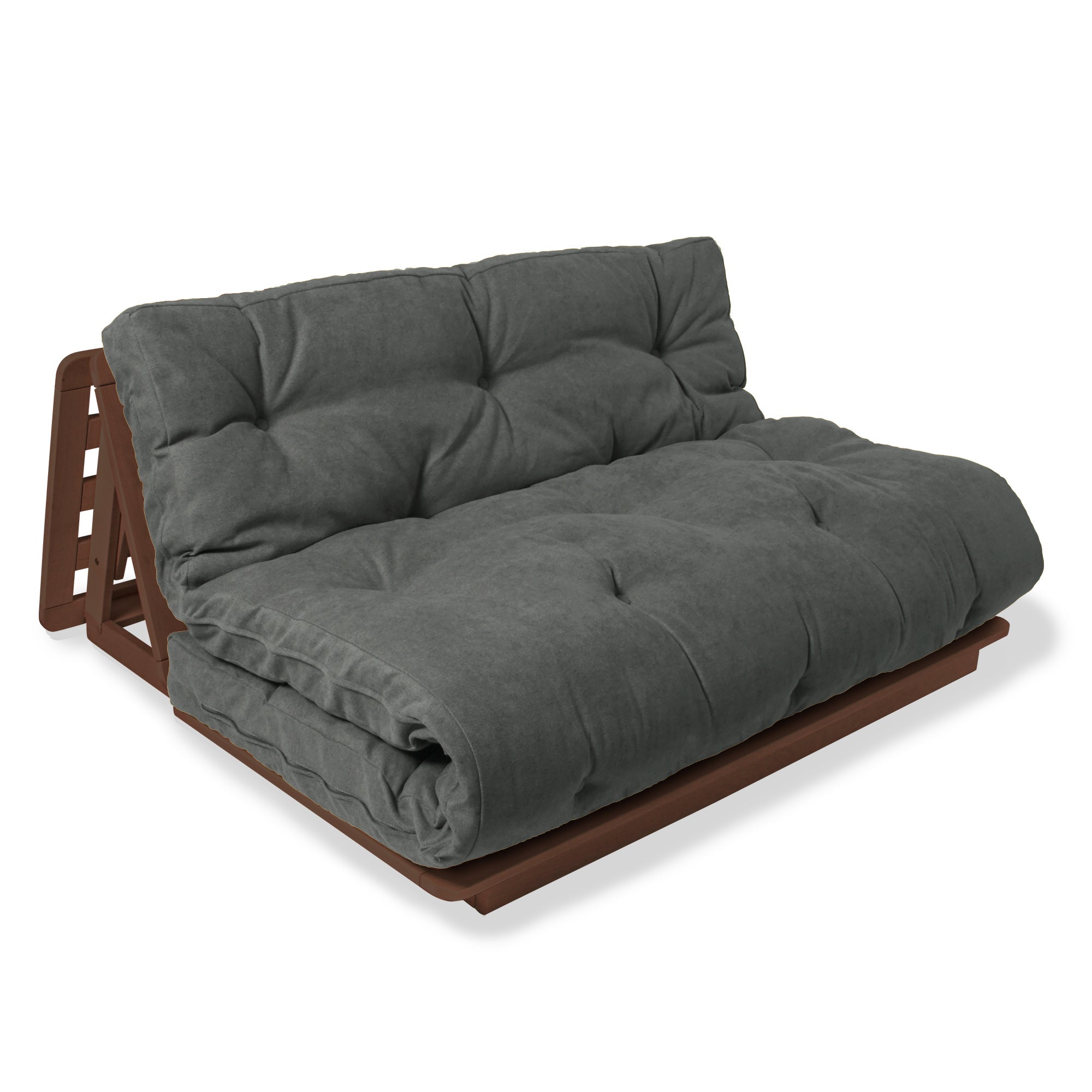LAYTI-140 Futon Chair-walnut frame-gray fabric