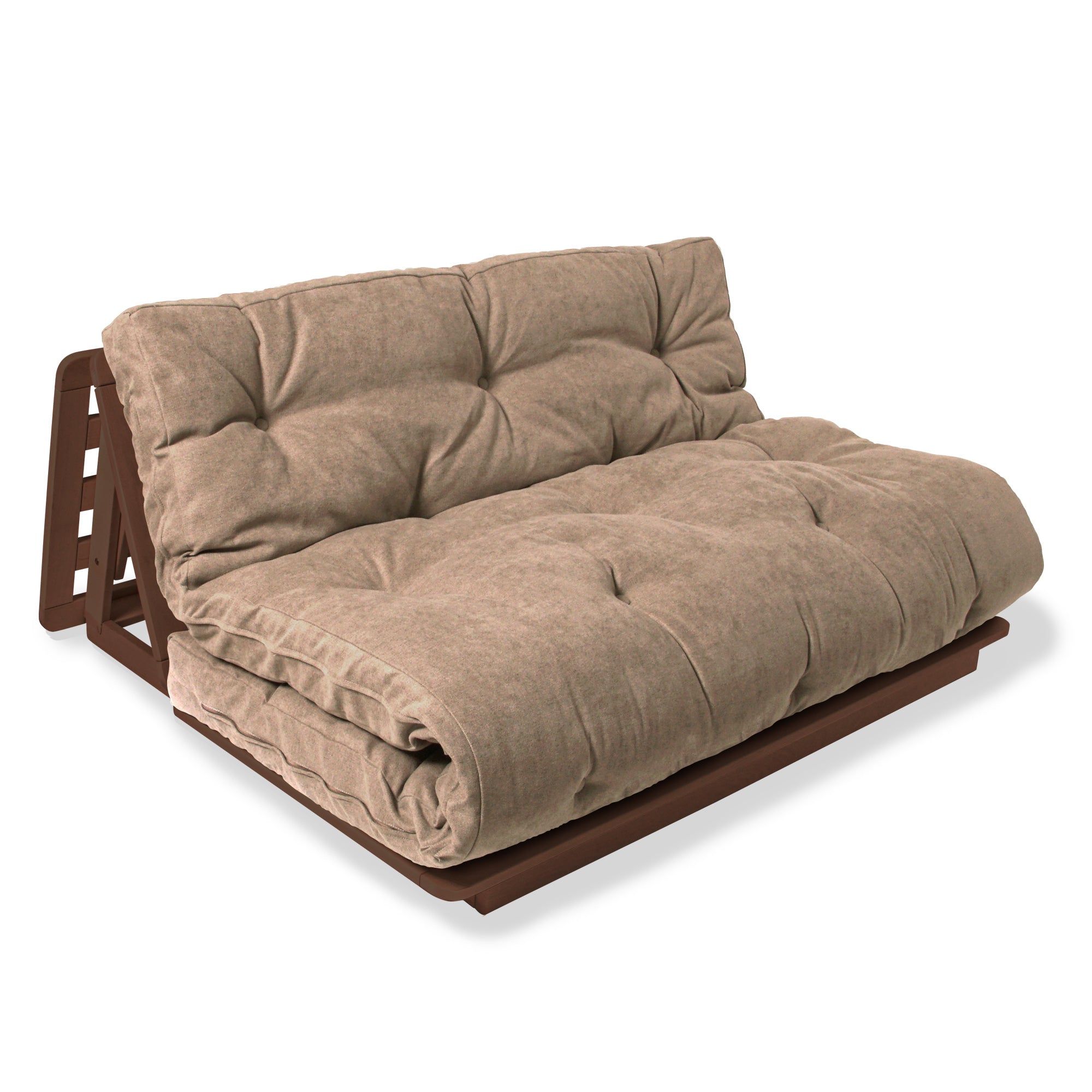 LAYTI-140 Futon Chair-walnut frame-beige fabric