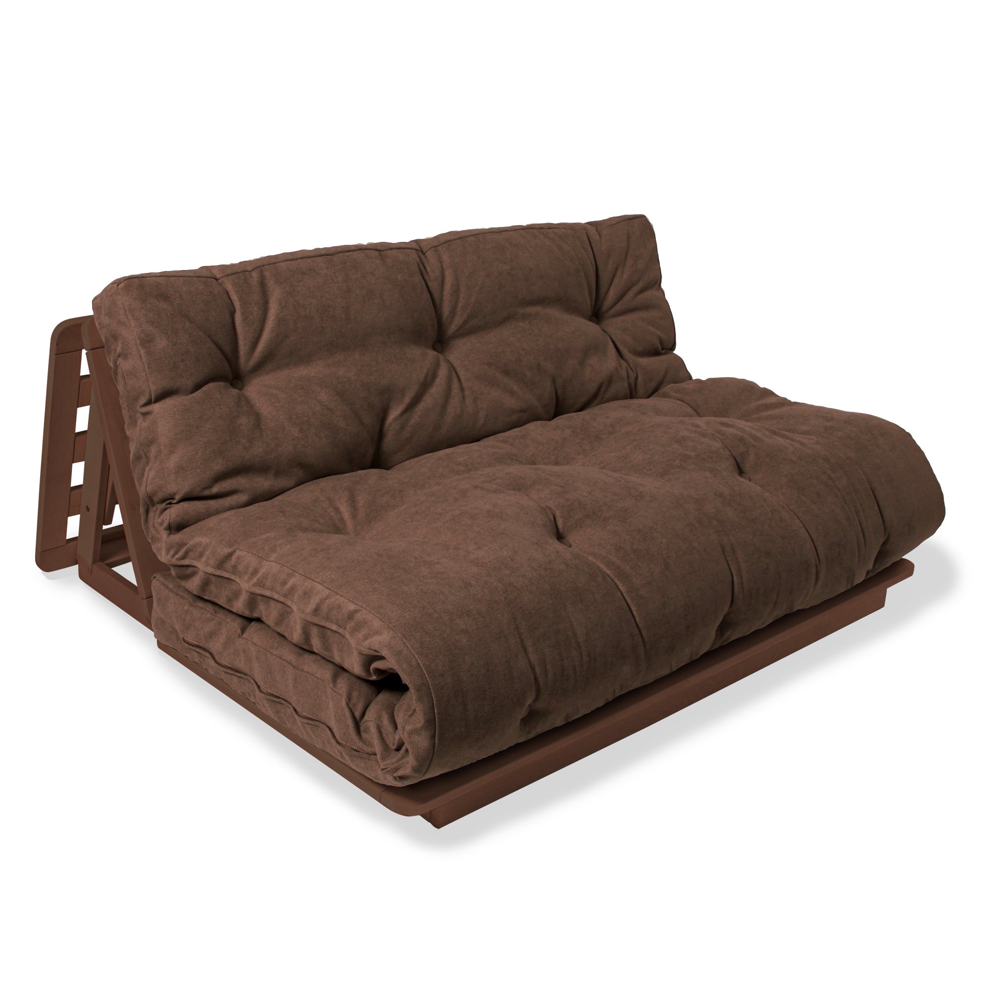 LAYTI-140 Futon Chair-walnut frame-brown fabric