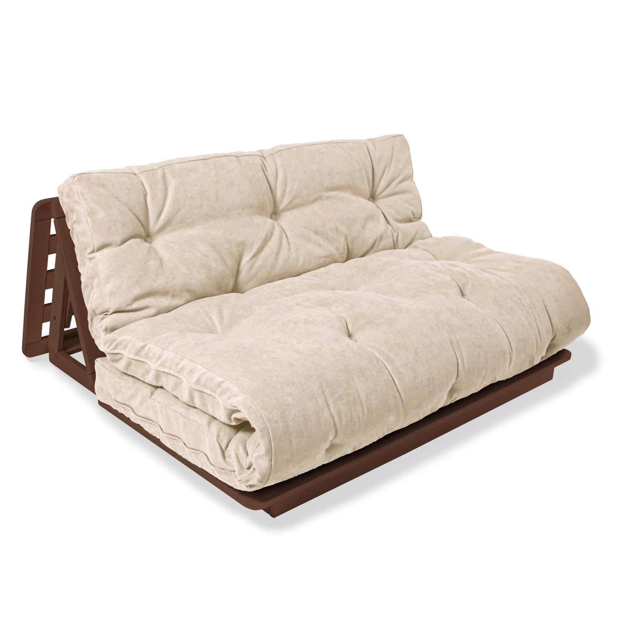 LAYTI-140 Futon Chair-walnut frame-creamy fabric