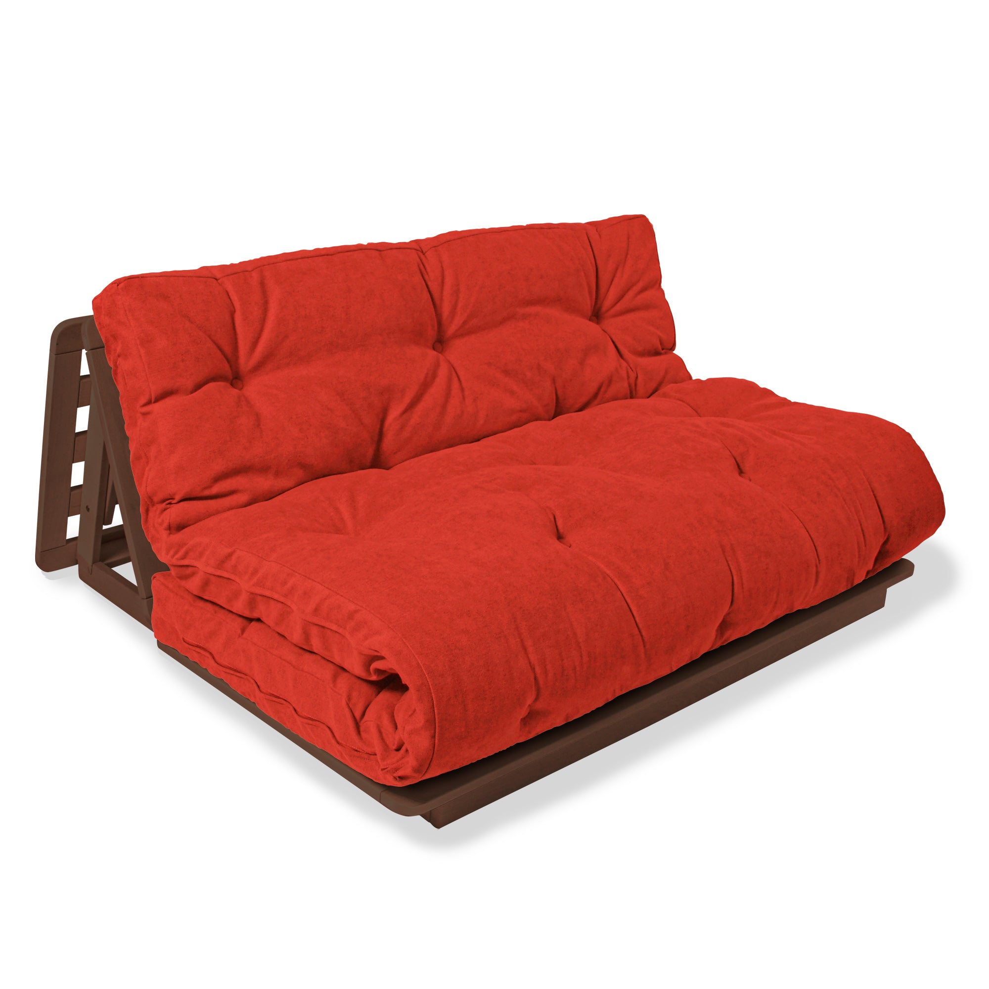 LAYTI-140 Futon Chair-walnut frame-red fabric