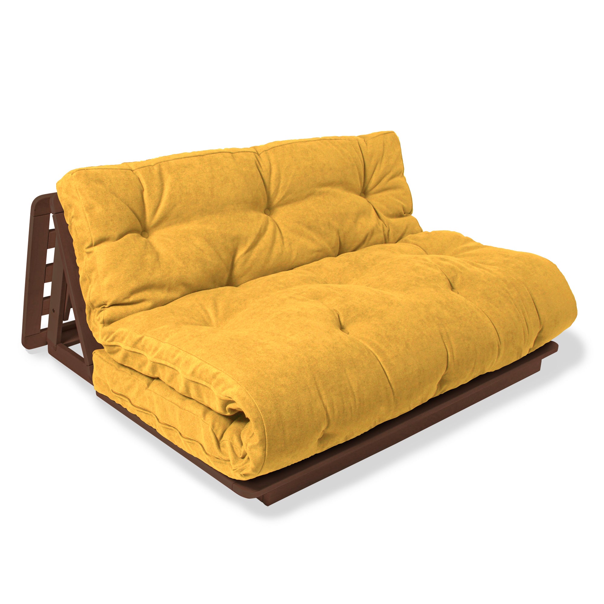 LAYTI-140 Futon Chair-walnut frame-yellow fabric