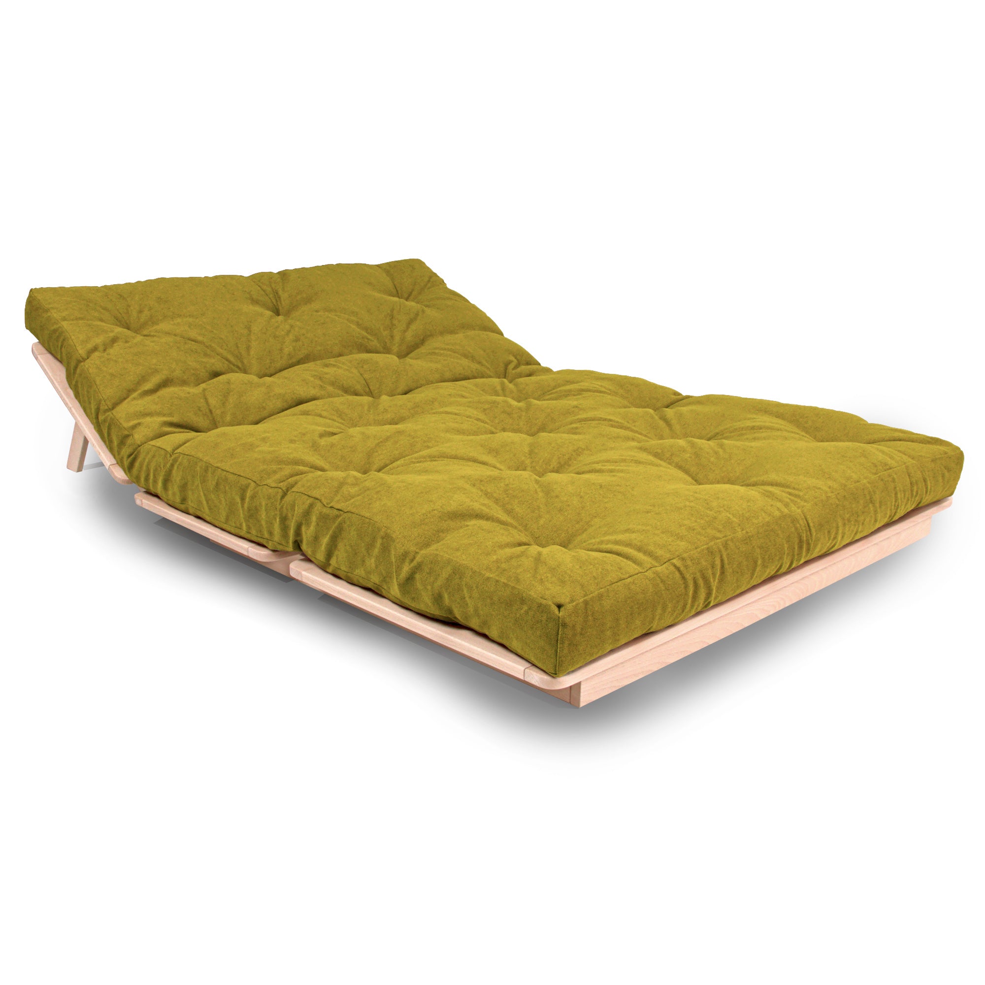 LAYTI-140 Double Futon Sofa Bed, Solid Beech Wood, Natural