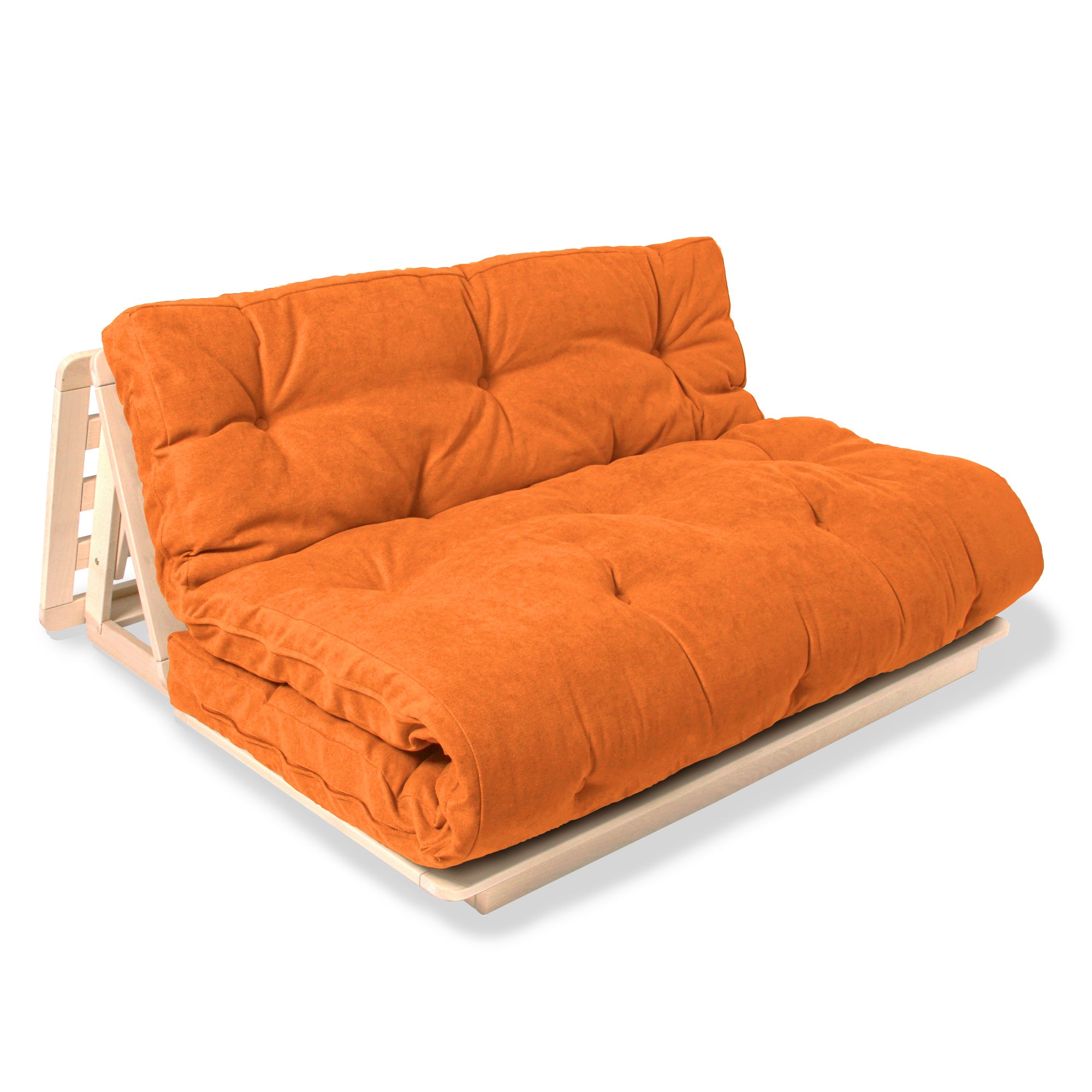 LAYTI-140 Futon Chair, Beech Wood, Natural Colour-orange fabric
