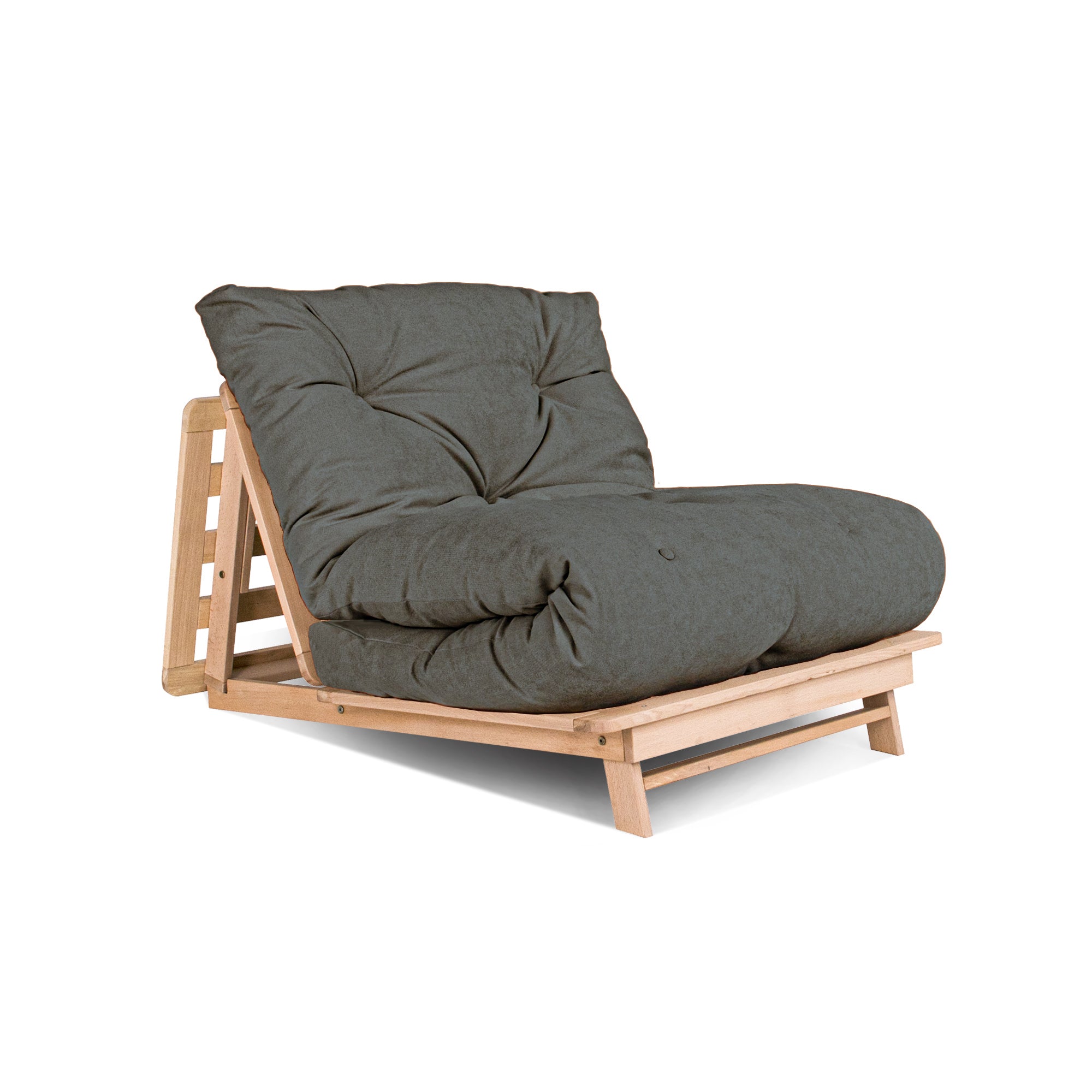 LAYTI-90 Futon Chair, Beech Wood Frame, Natural Colour-gray fabric