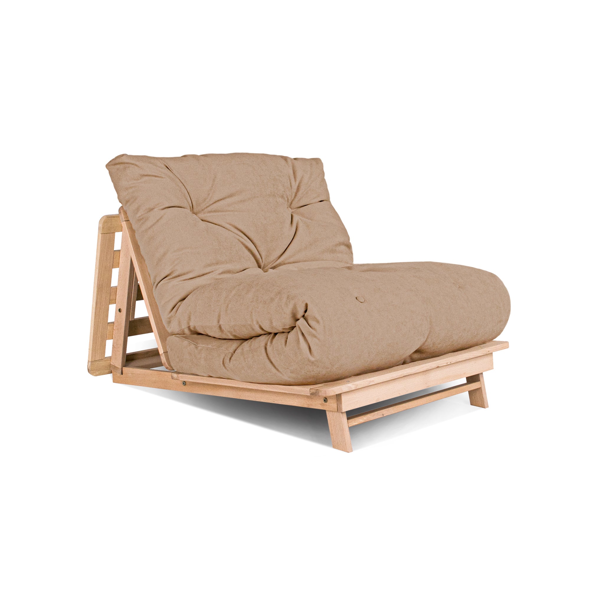 LAYTI-90 Futon Chair, Beech Wood Frame, Natural Colour-beige fabric