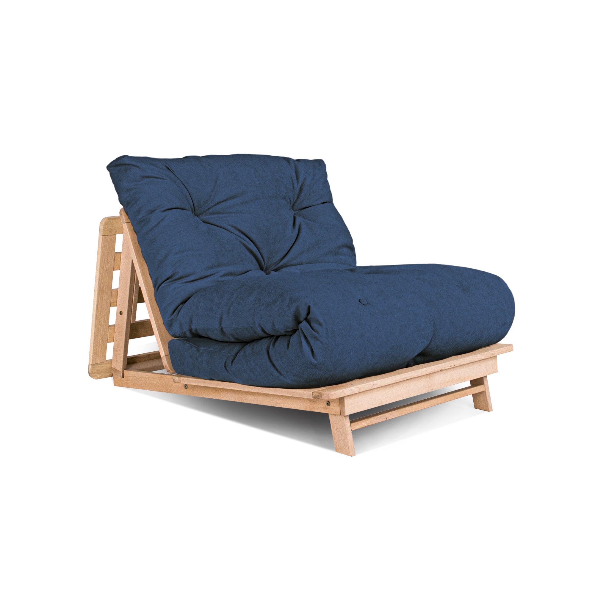 LAYTI-90 Futon Chair, Beech Wood Frame, Natural Colour-blue fabric