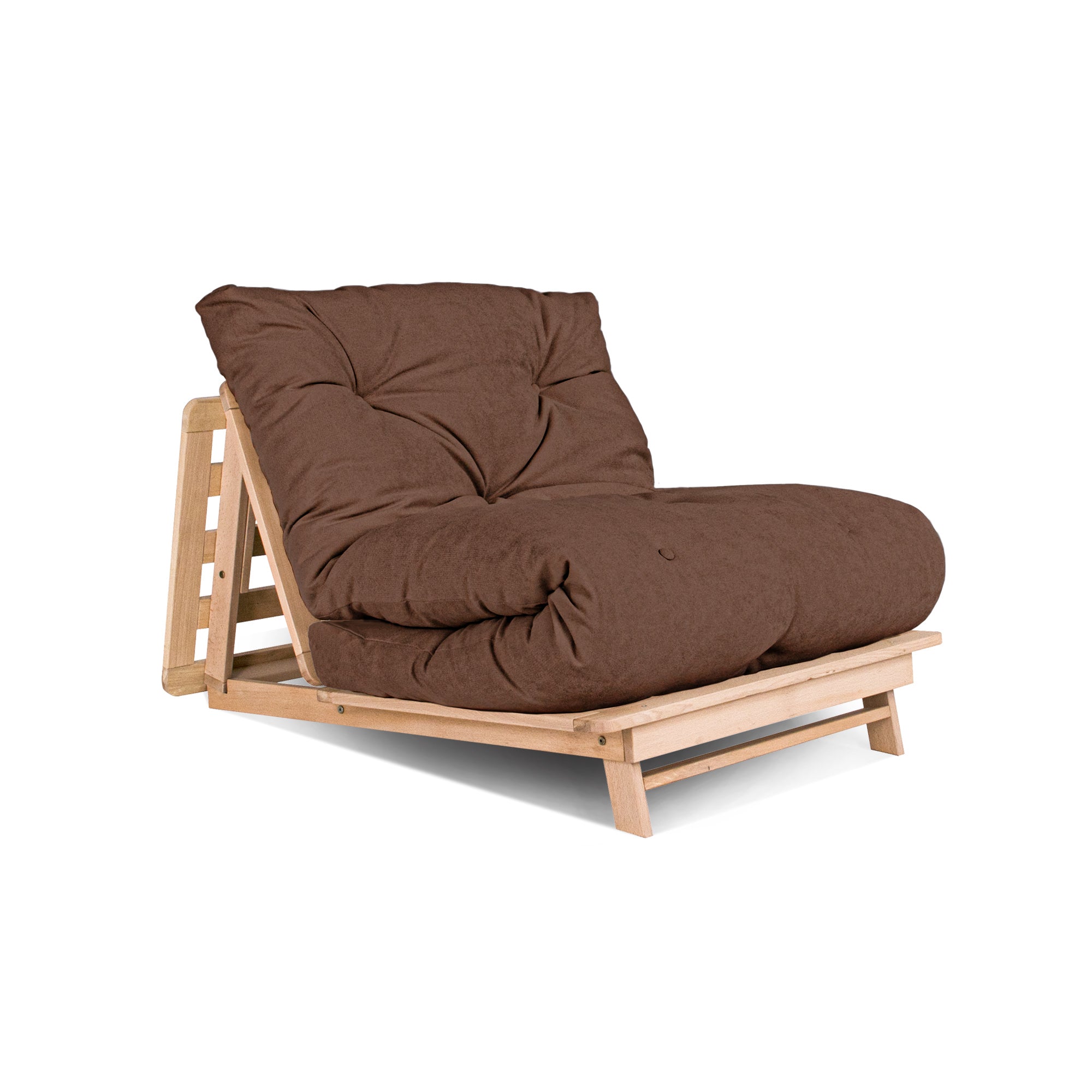 LAYTI-90 Futon Chair, Beech Wood Frame, Natural Colour-brown fabric