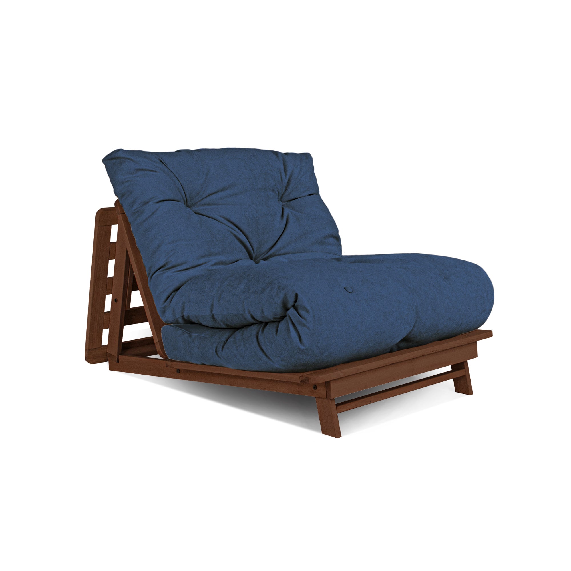 LAYTI-90 Futon Chair-walnut frame-blue fabric