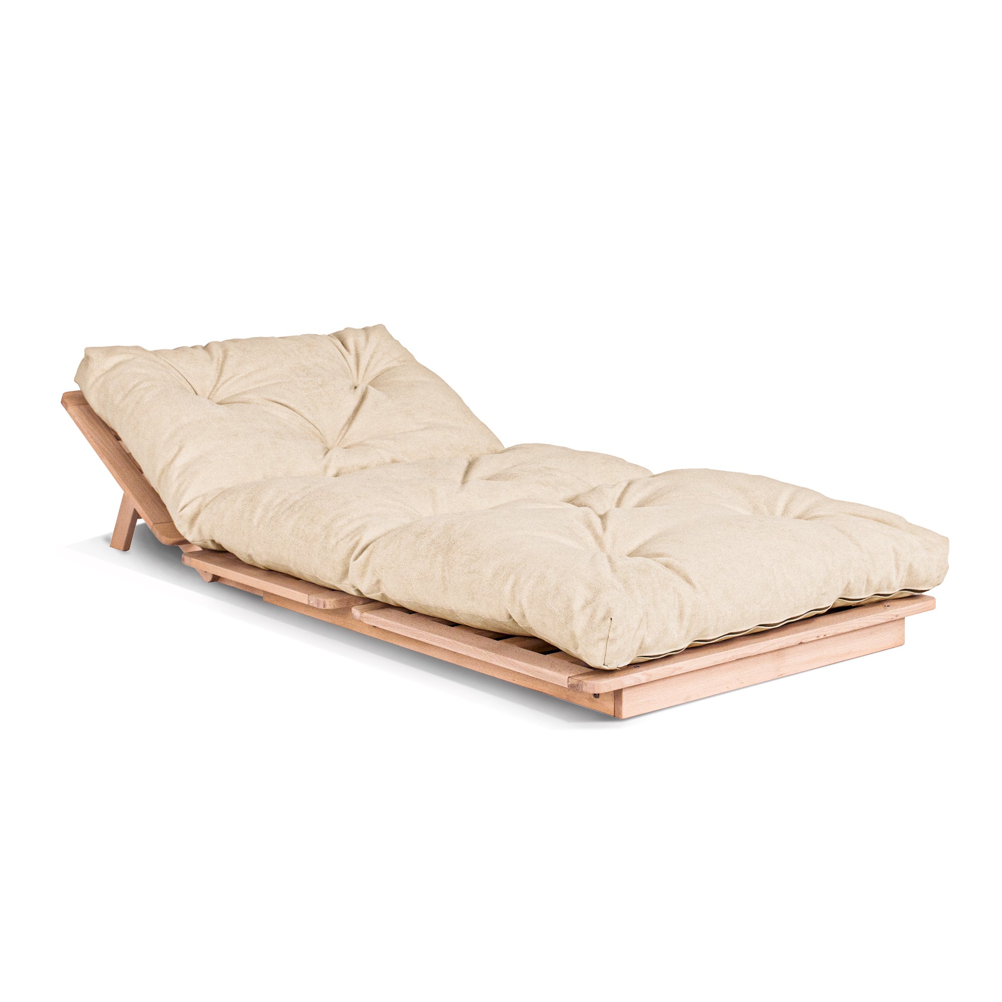 LAYTI-90 Single Futon Bed Chair, Solid Beech Wood, Natural