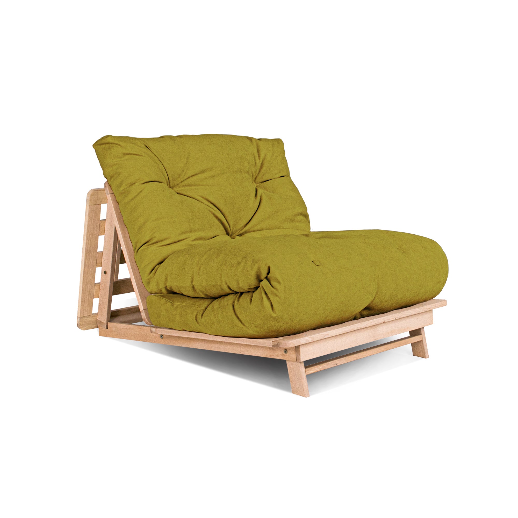 LAYTI-90 Futon Chair, Beech Wood Frame, Natural Colour-green fabric