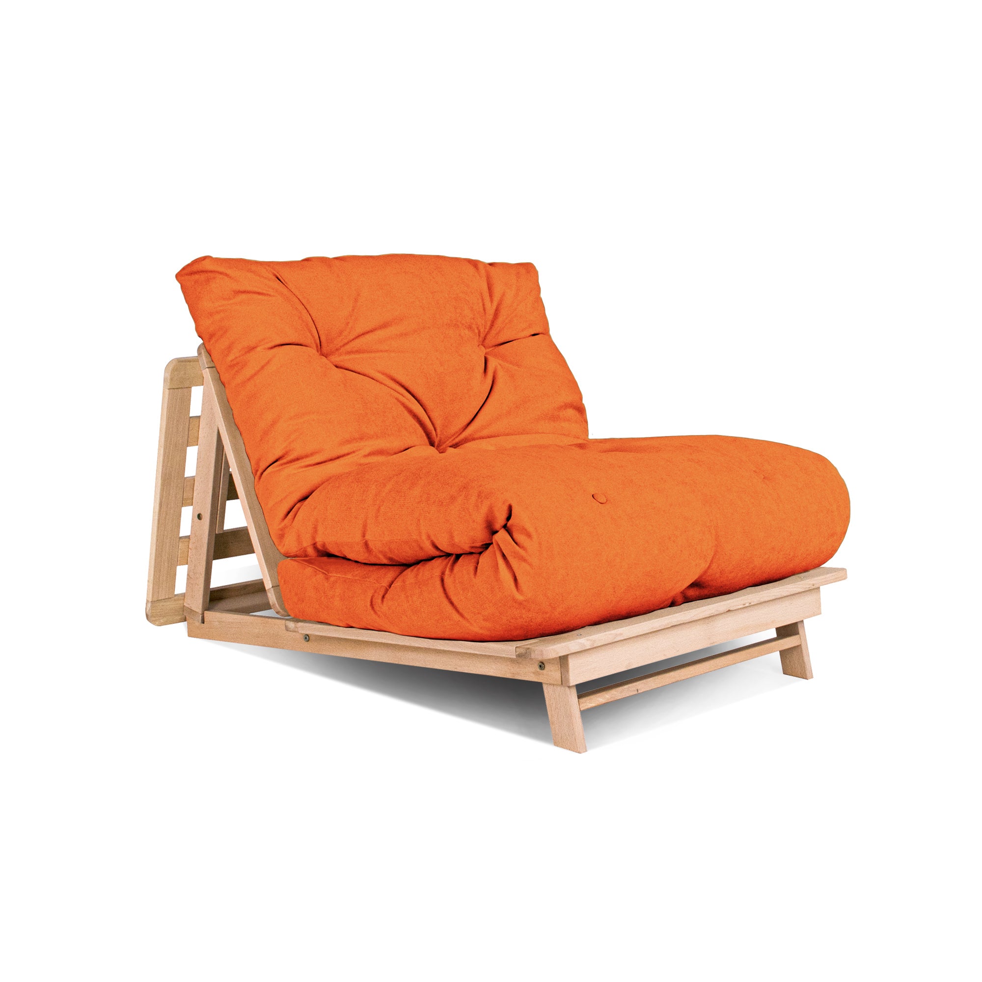 LAYTI-90 Futon Chair, Beech Wood Frame, Natural Colour-orange fabric