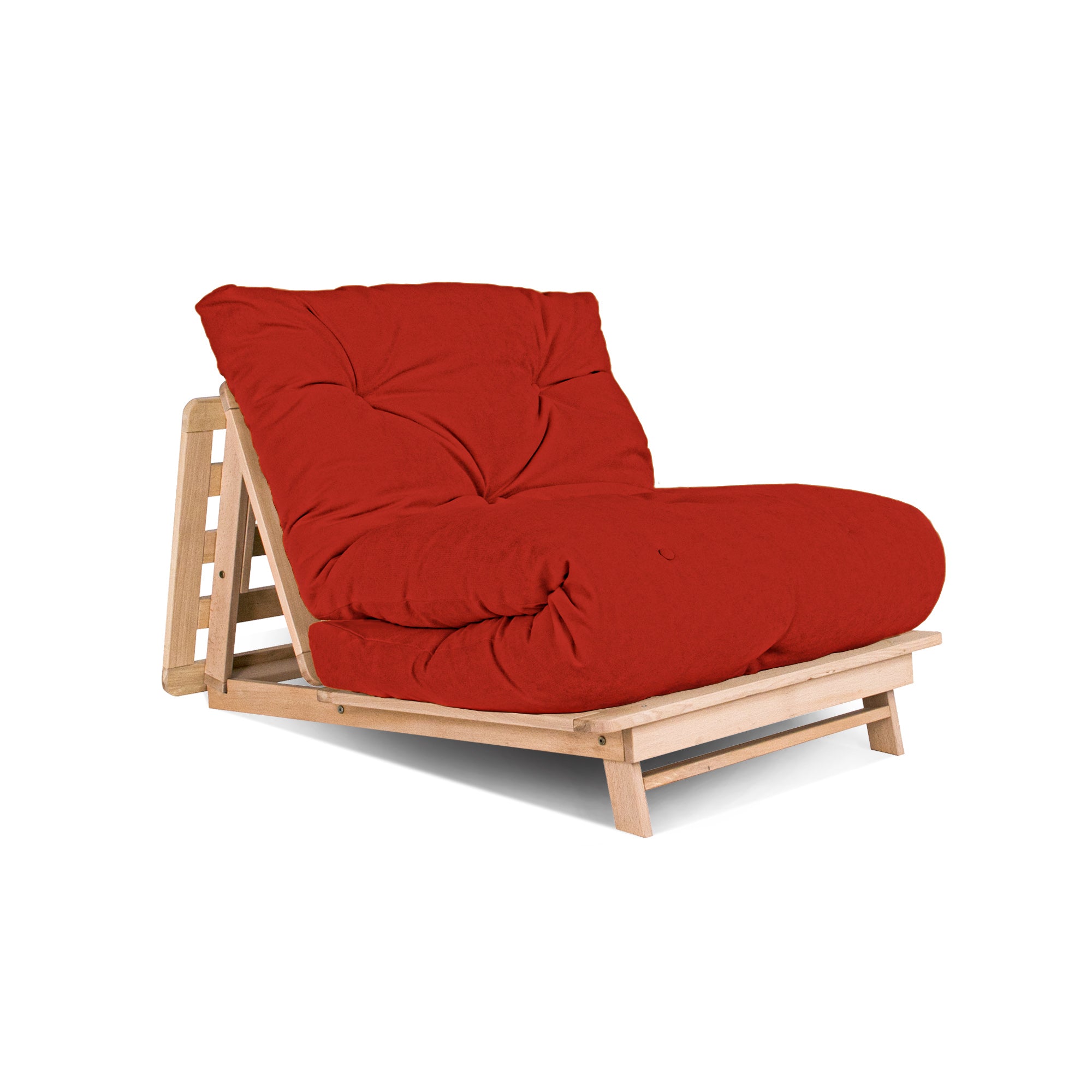 LAYTI-90 Futon Chair, Beech Wood Frame, Natural Colour-red fabric