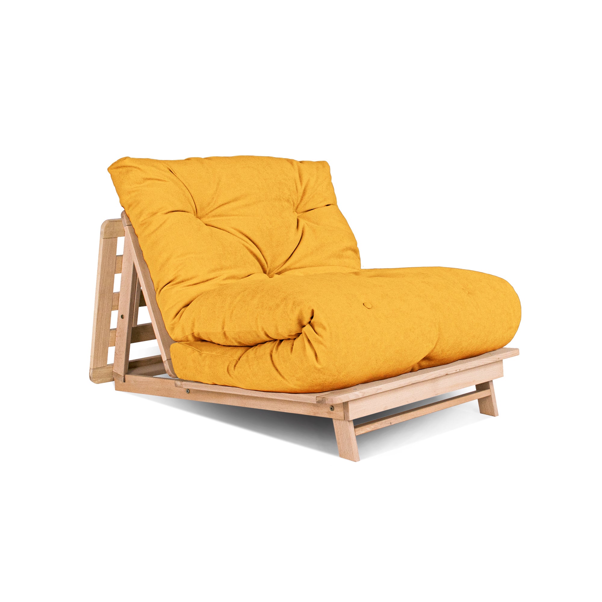 LAYTI-90 Futon Chair, Beech Wood Frame, Natural Colour-yellow fabric