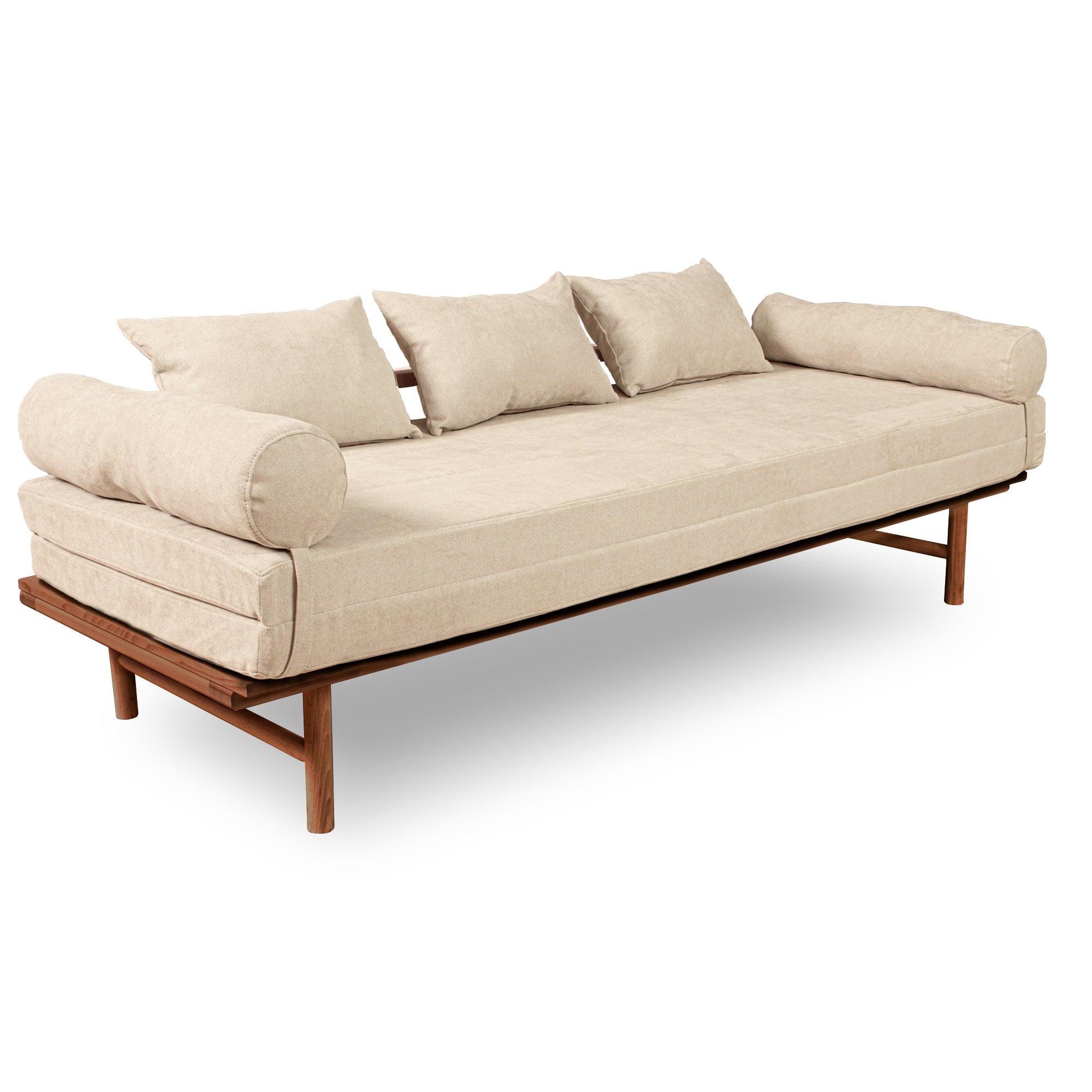Le MAR Folding Daybed, Beech Wood Frame, Caramel Colour-creamy upholstery