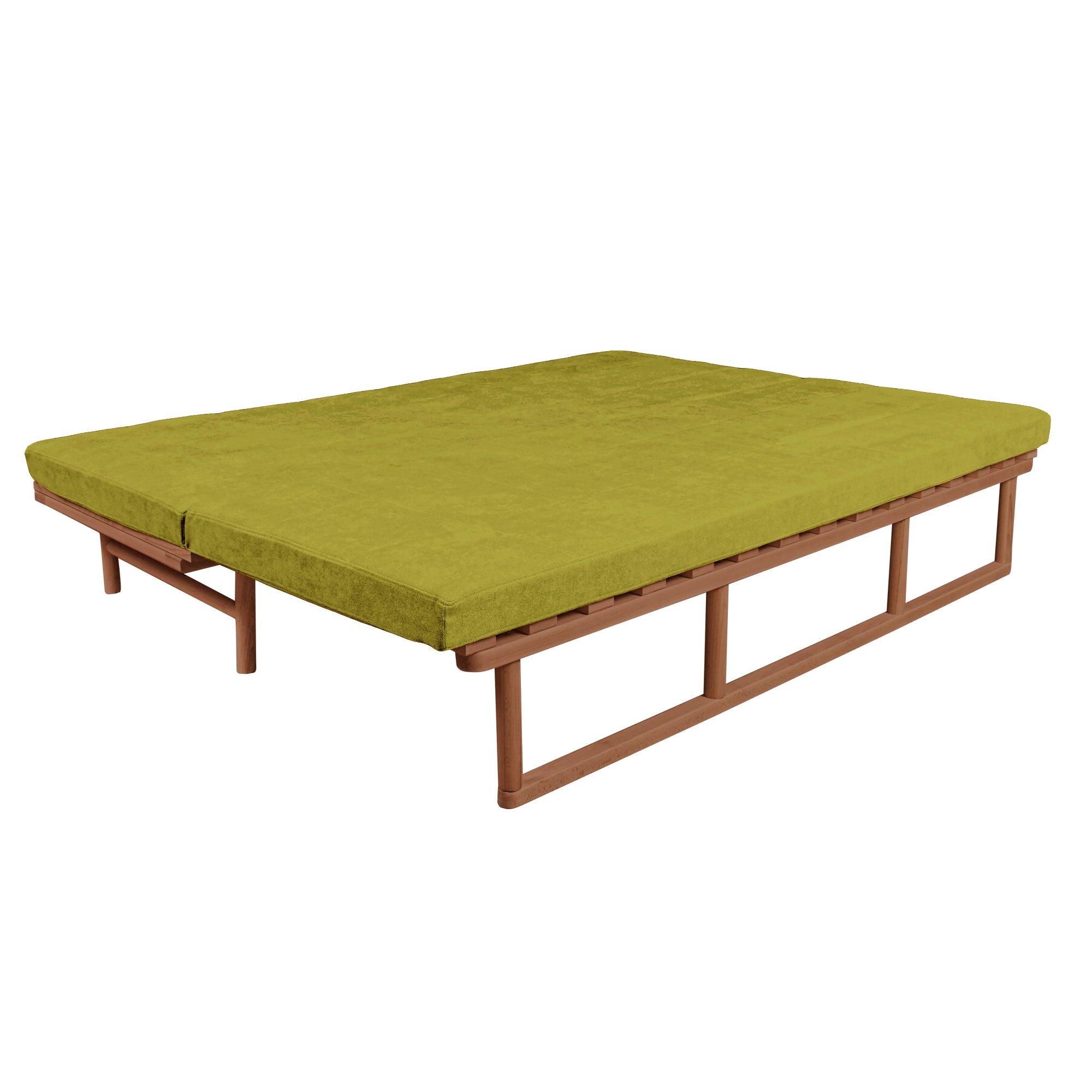 Le MAR Folding Daybed, Beech Wood Frame, Caramel Colour-green upholstery-folded view