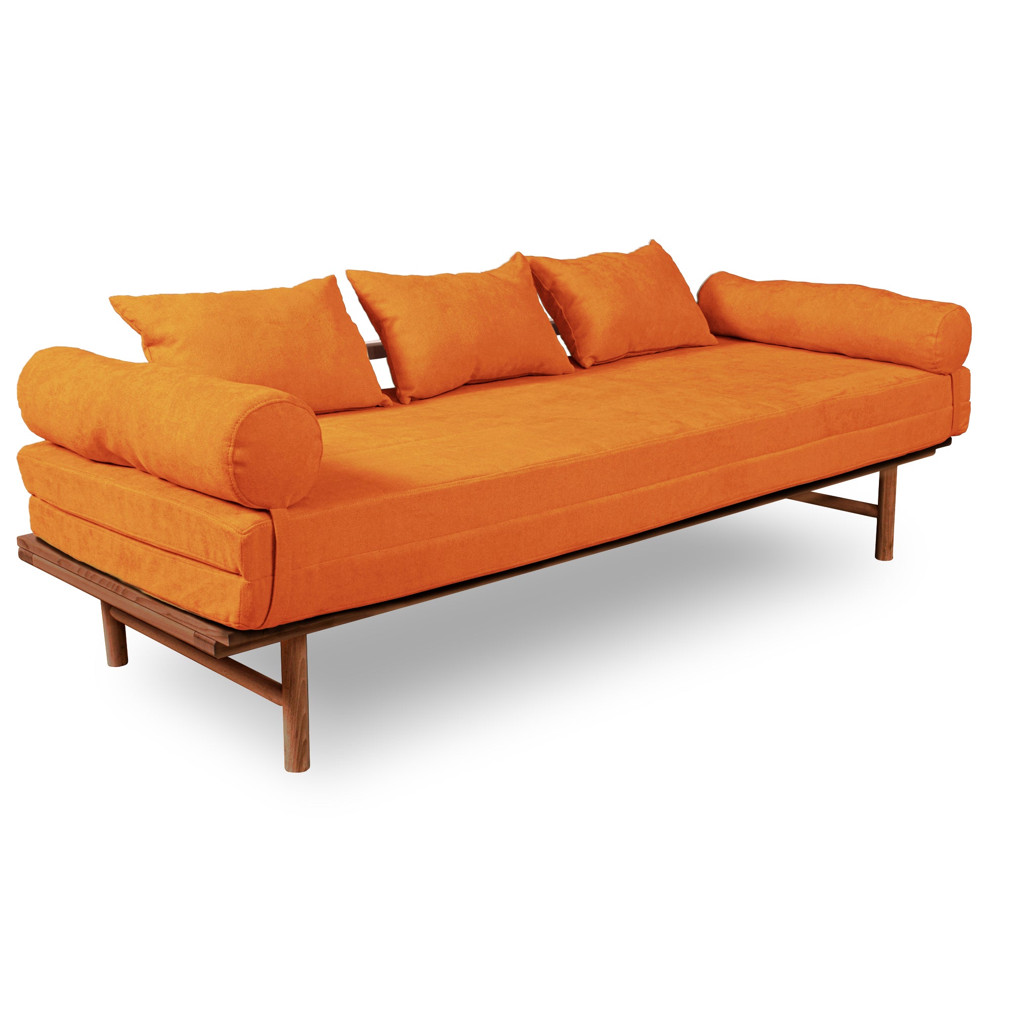 Le MAR Folding Daybed, Beech Wood Frame, Caramel Colour-orange upholstery