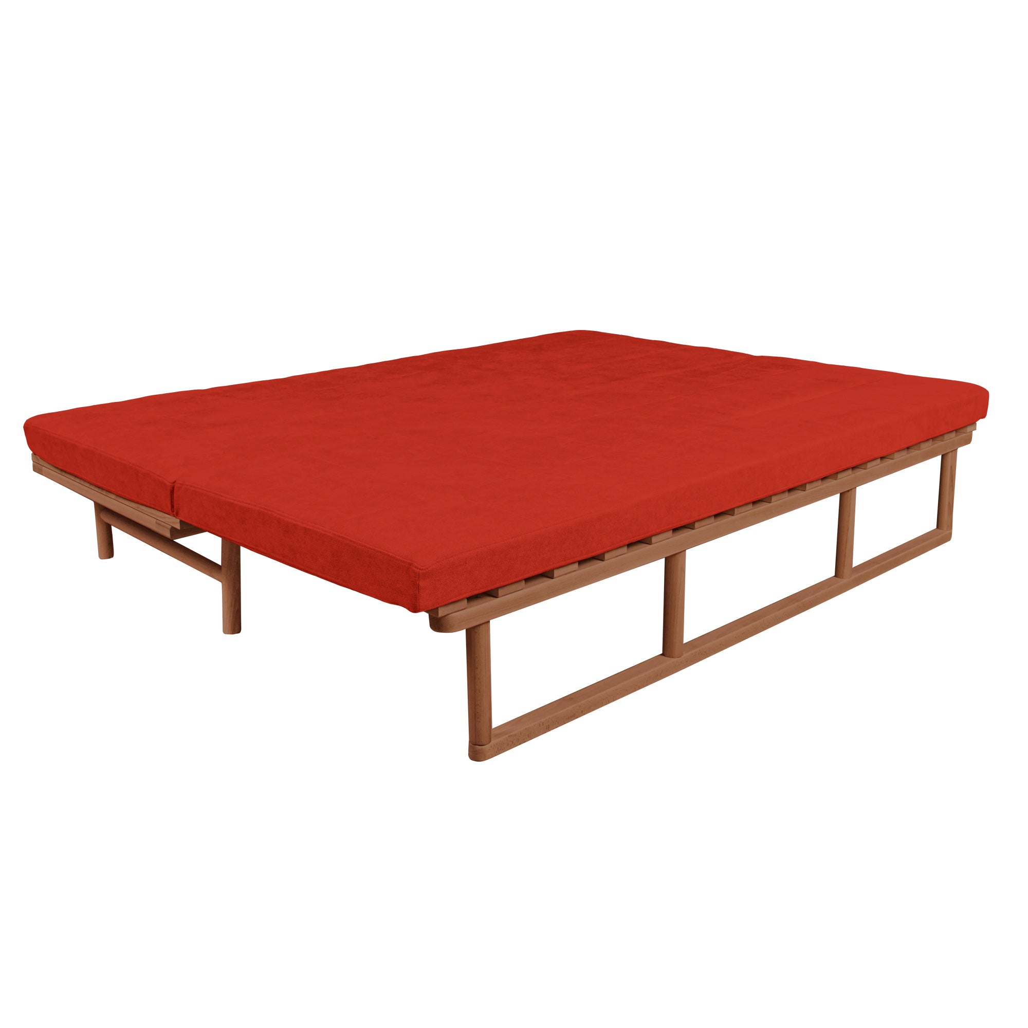 Le MAR Folding Daybed, Beech Wood Frame, Caramel Colour-red upholstery-folded view