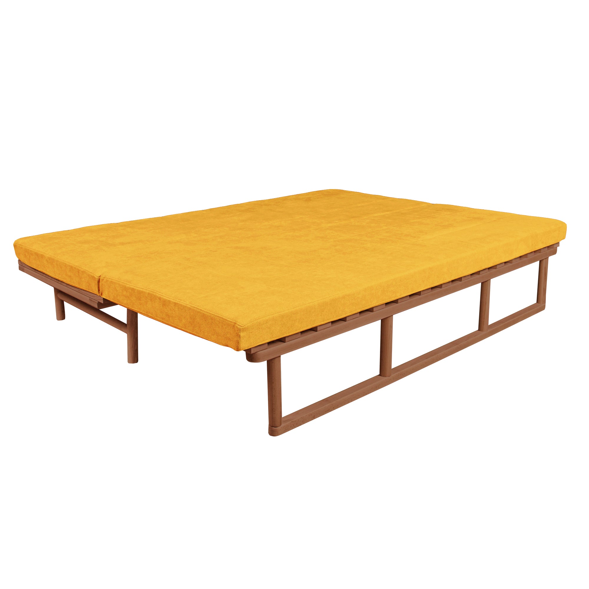 Le MAR Folding Daybed, Beech Wood Frame, Caramel Colour-yellow upholstery-folded view