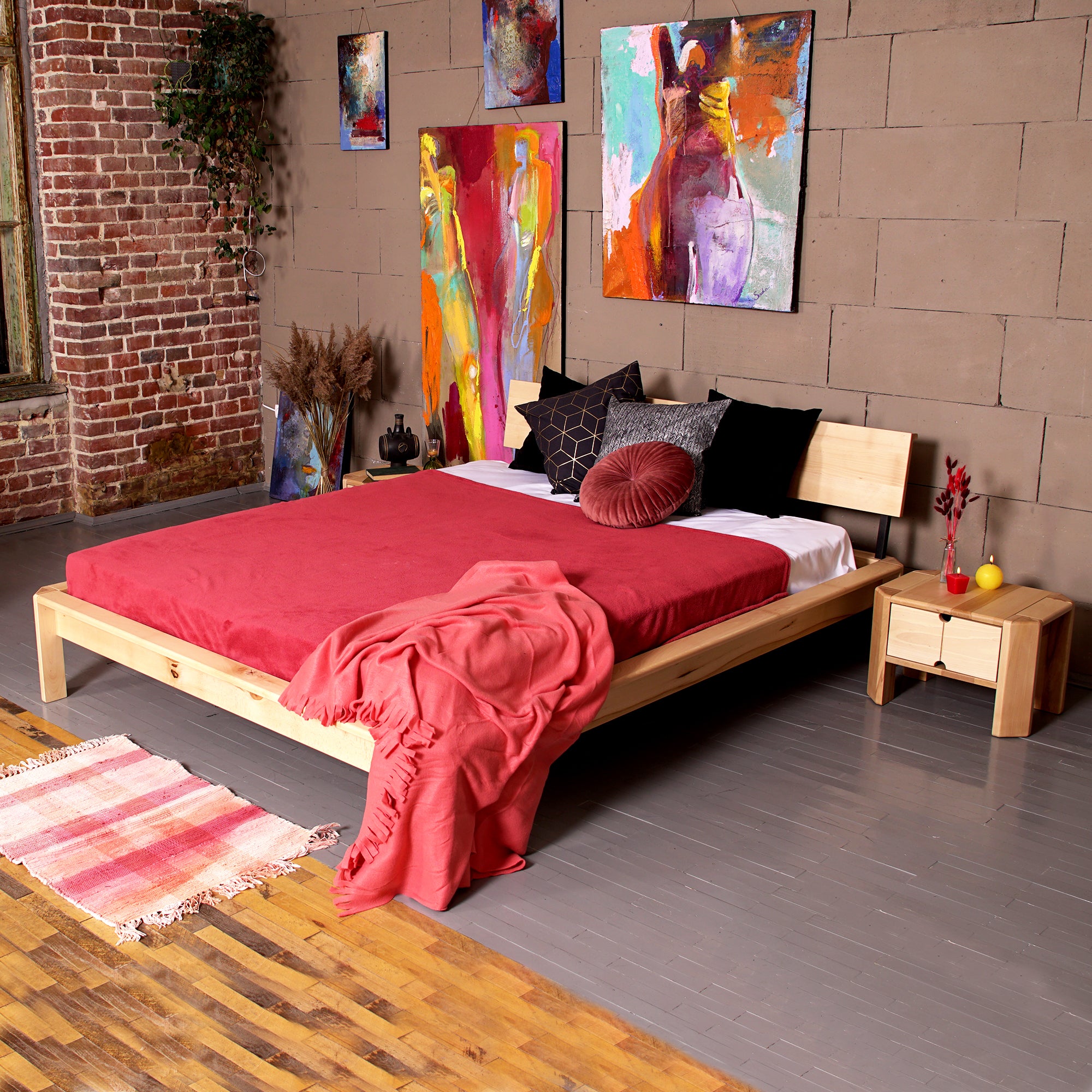 LOFT Double Bed-interior view-natural colour frame