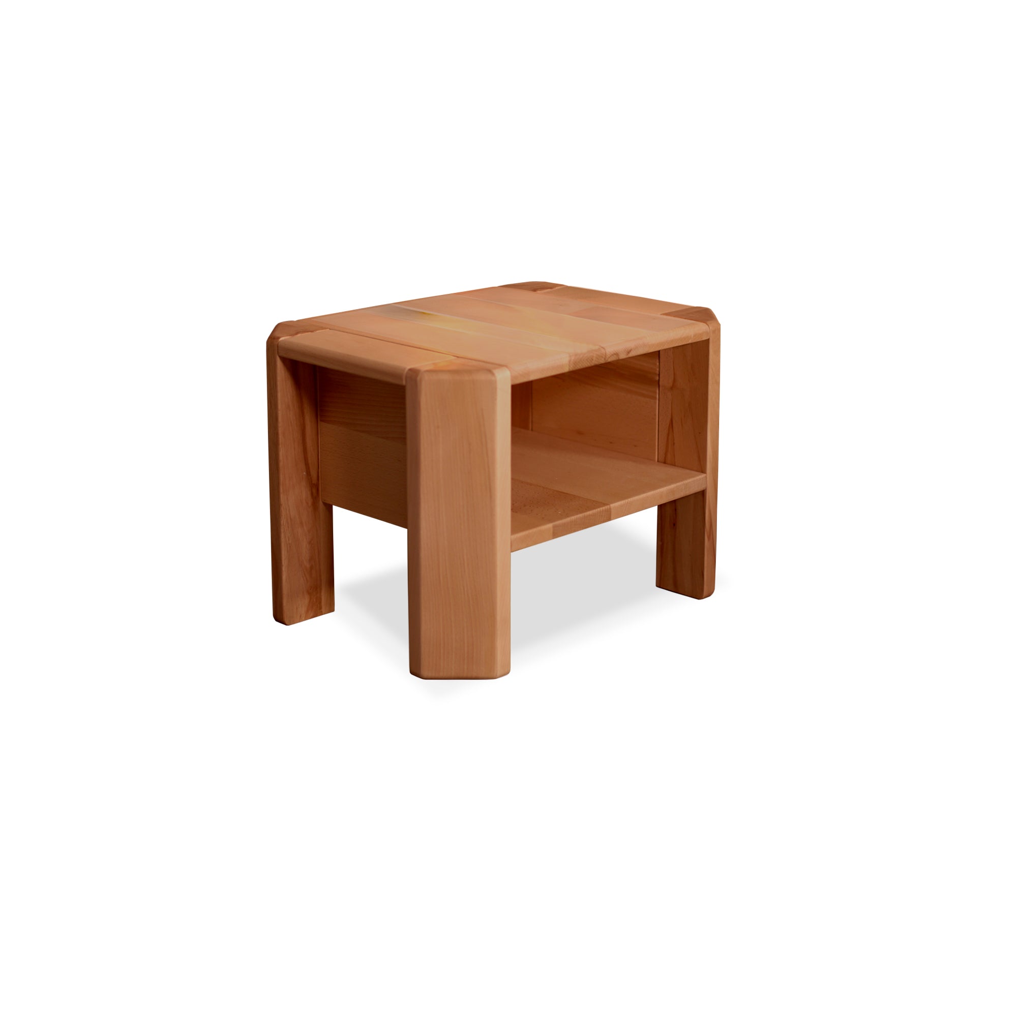 LOFT Bedside Table, Beech Wood-caramel colour-without doors-side view