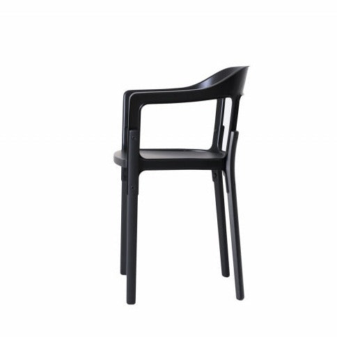 STEELWOOD Chair black frame and wooden base, side view