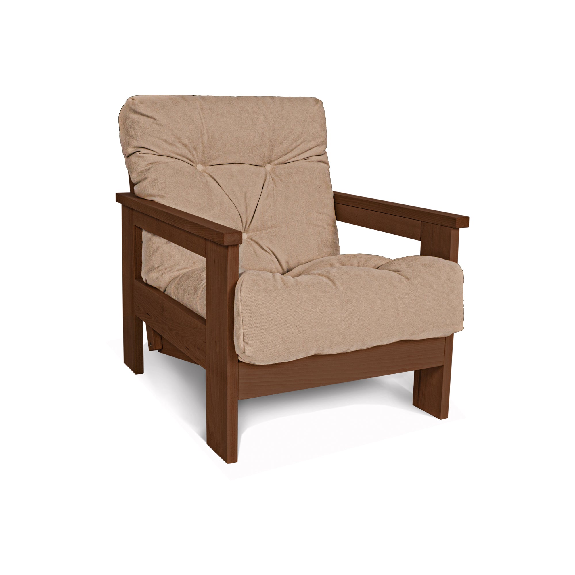 MEXICO Armchair, Beech Wood Frame, Walnut Colour-beige fabric