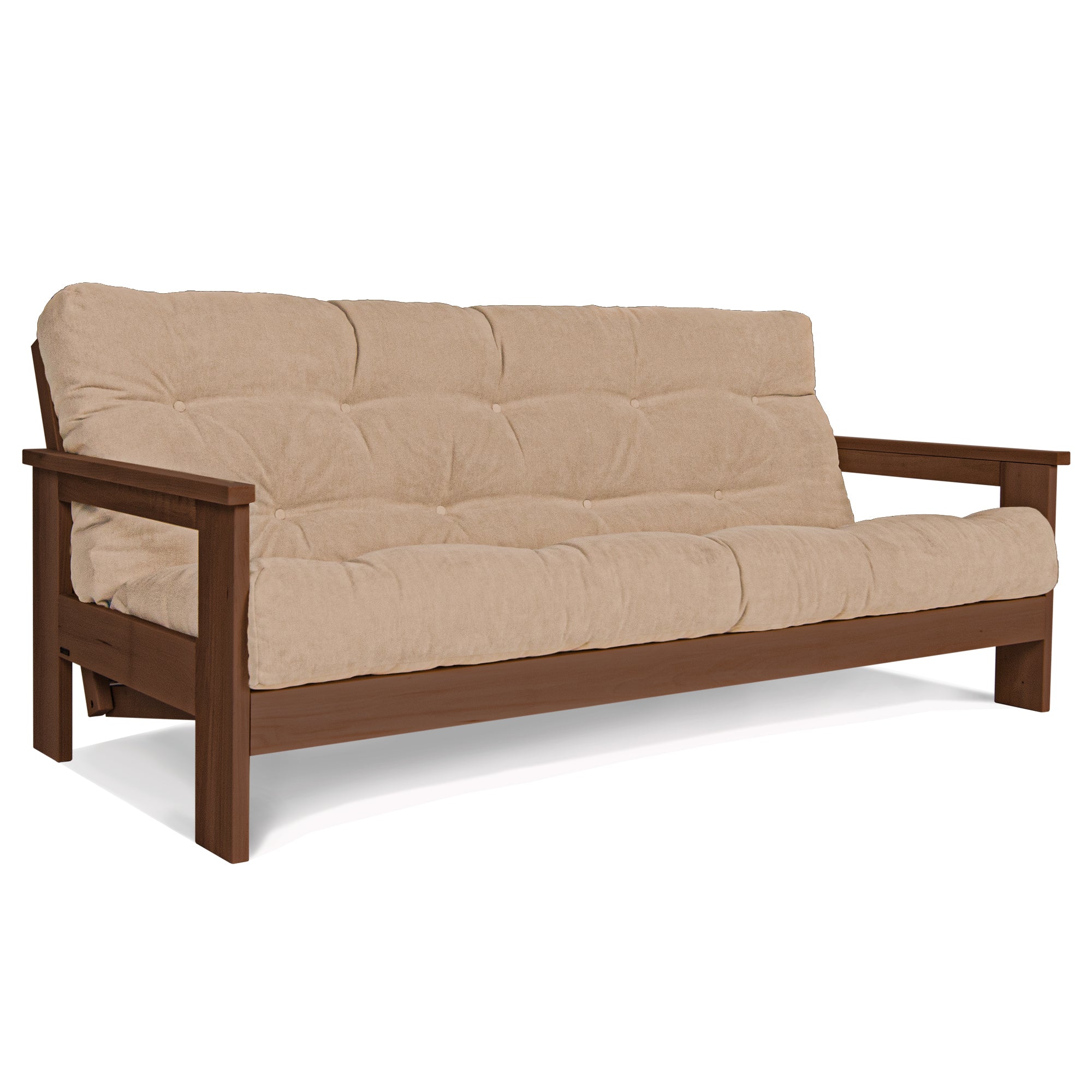 MEXICO Folding Sofa Bed-Beech Wood Frame-Walnut Colour-gray fabric colour-beige fabric colour