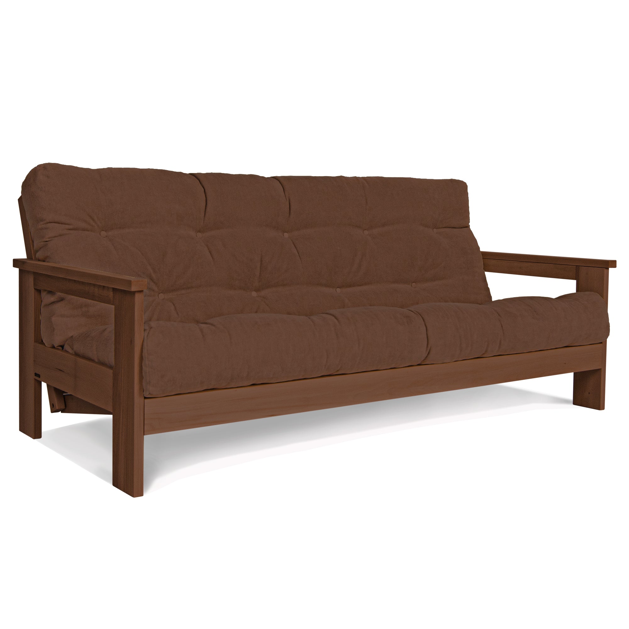 MEXICO Folding Sofa Bed-Beech Wood Frame-Walnut Colour-gray fabric colour-brown fabric colour