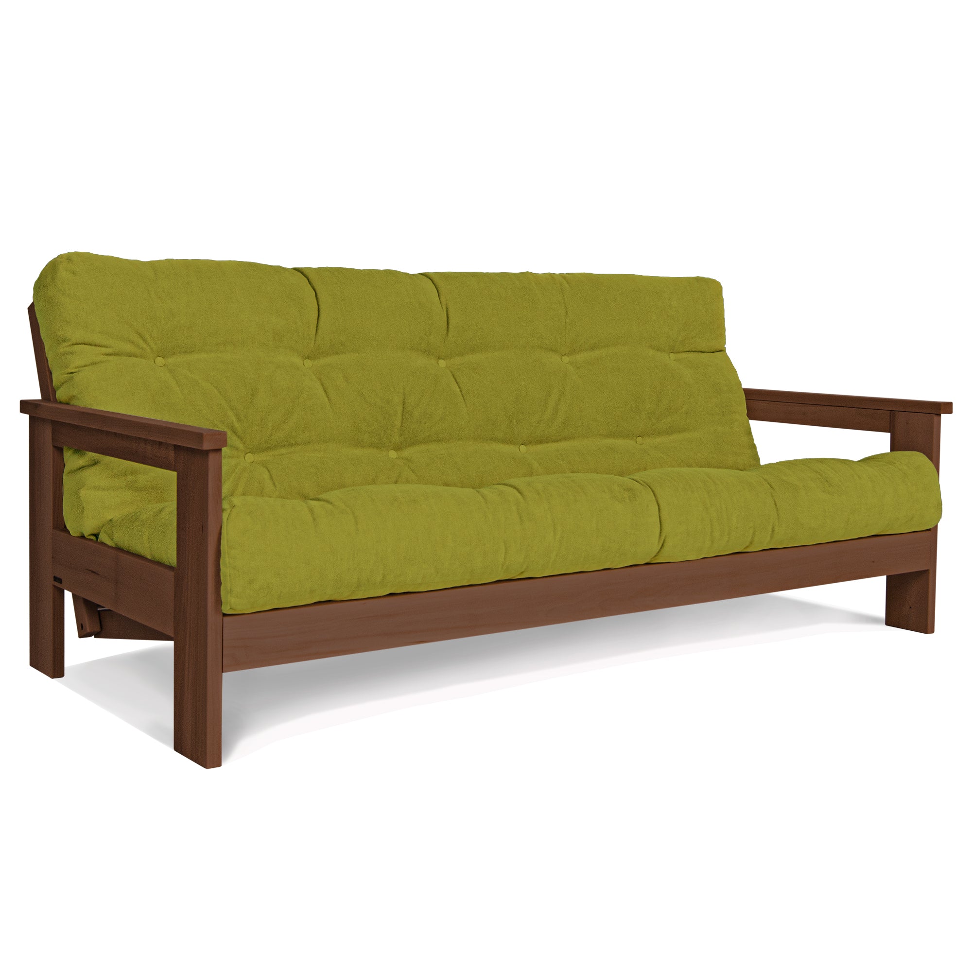 MEXICO Folding Sofa Bed-Beech Wood Frame-Walnut Colour-gray fabric colour-green fabric colour