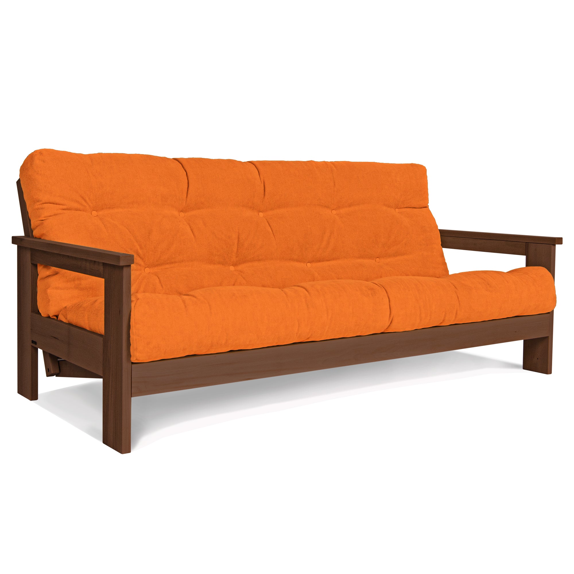 MEXICO Folding Sofa Bed-Beech Wood Frame-Walnut Colour-gray fabric colour-orange fabric colour