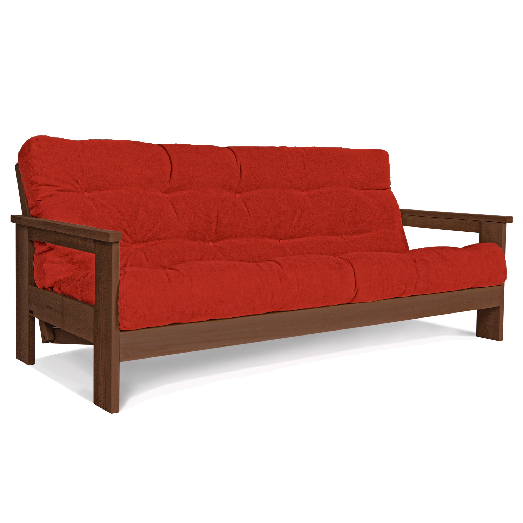 MEXICO Folding Sofa Bed-Beech Wood Frame-Walnut Colour-gray fabric colour-red fabric colour