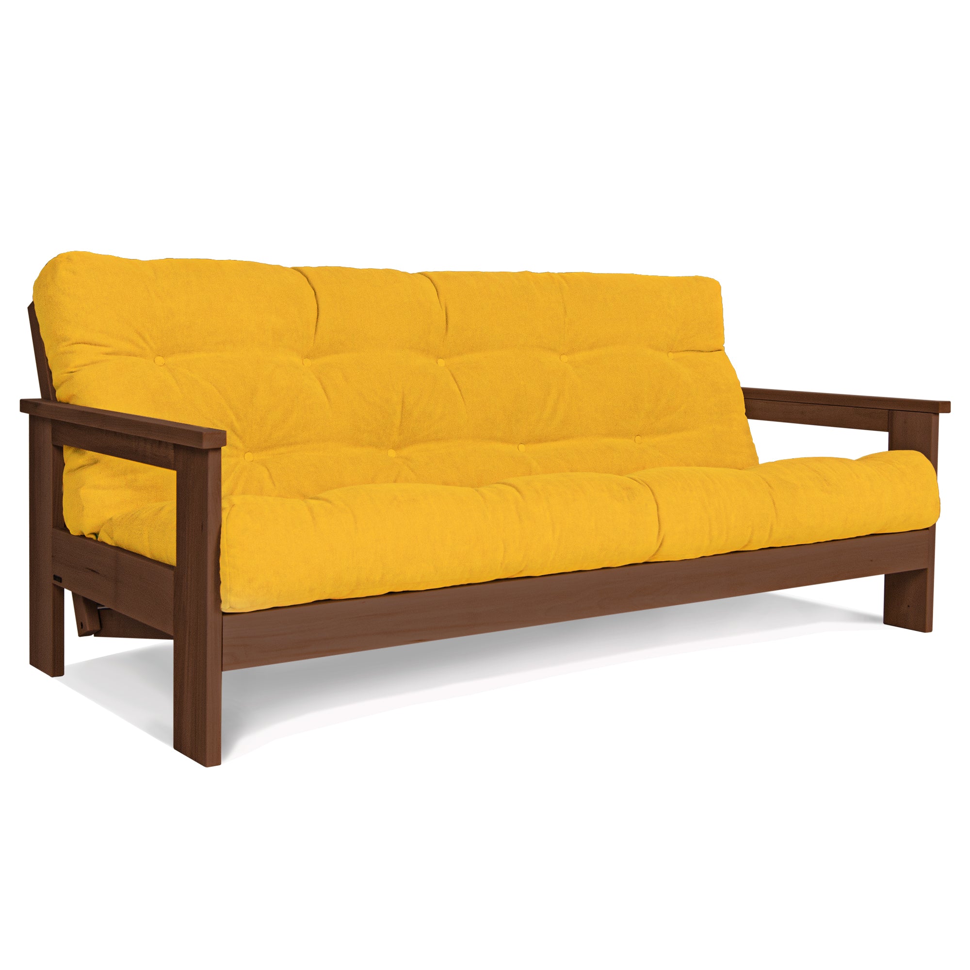 MEXICO Folding Sofa Bed-Beech Wood Frame-Walnut Colour-gray fabric colour-yellow fabric colour