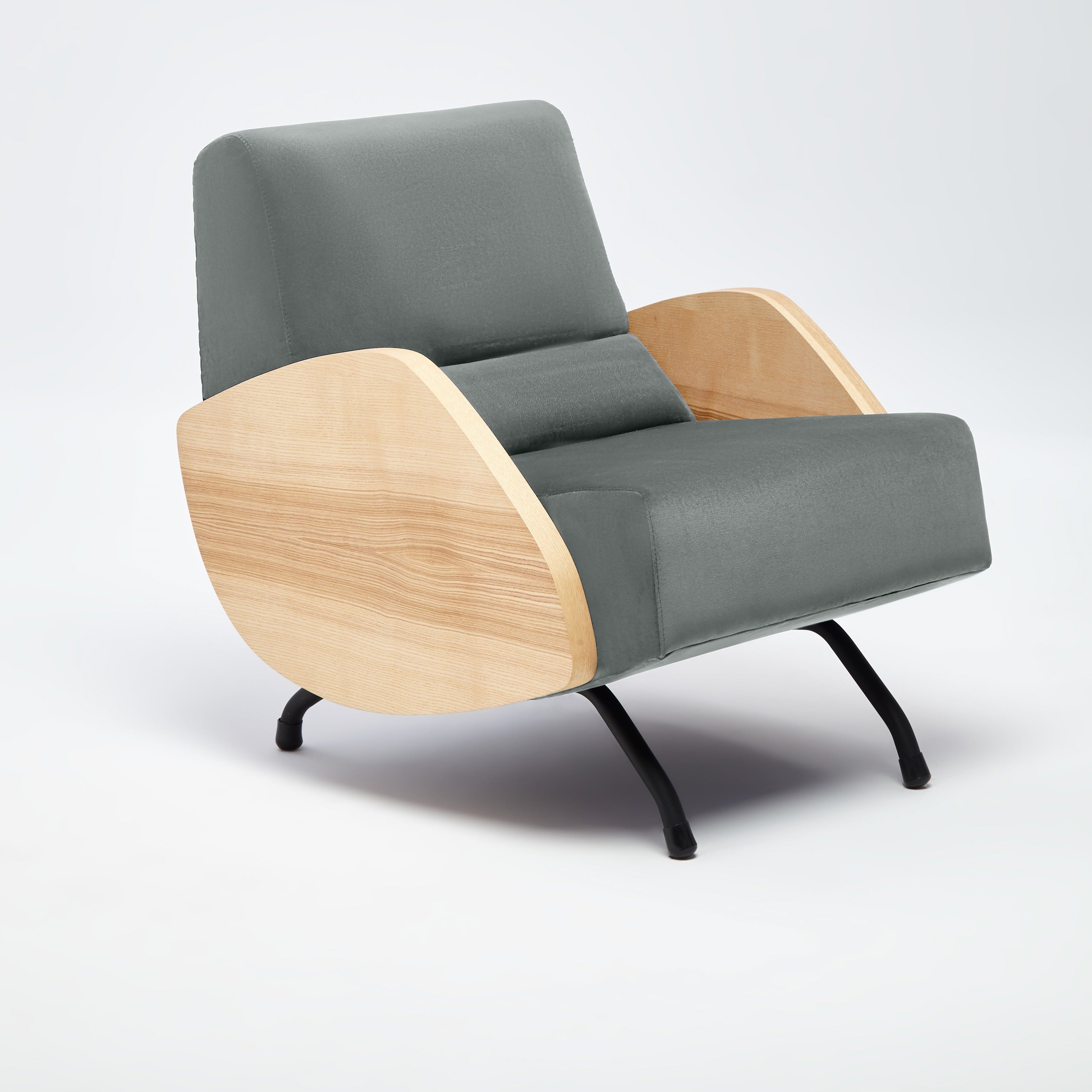 R360 Armchair walnut frame upholstery colour stone grey