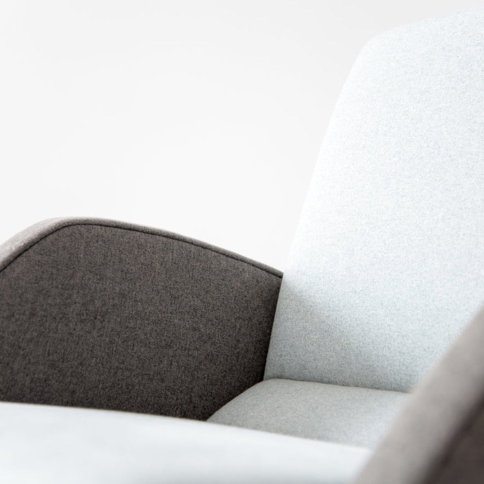 R360 Armchair walnut frame upholstery colour  grey