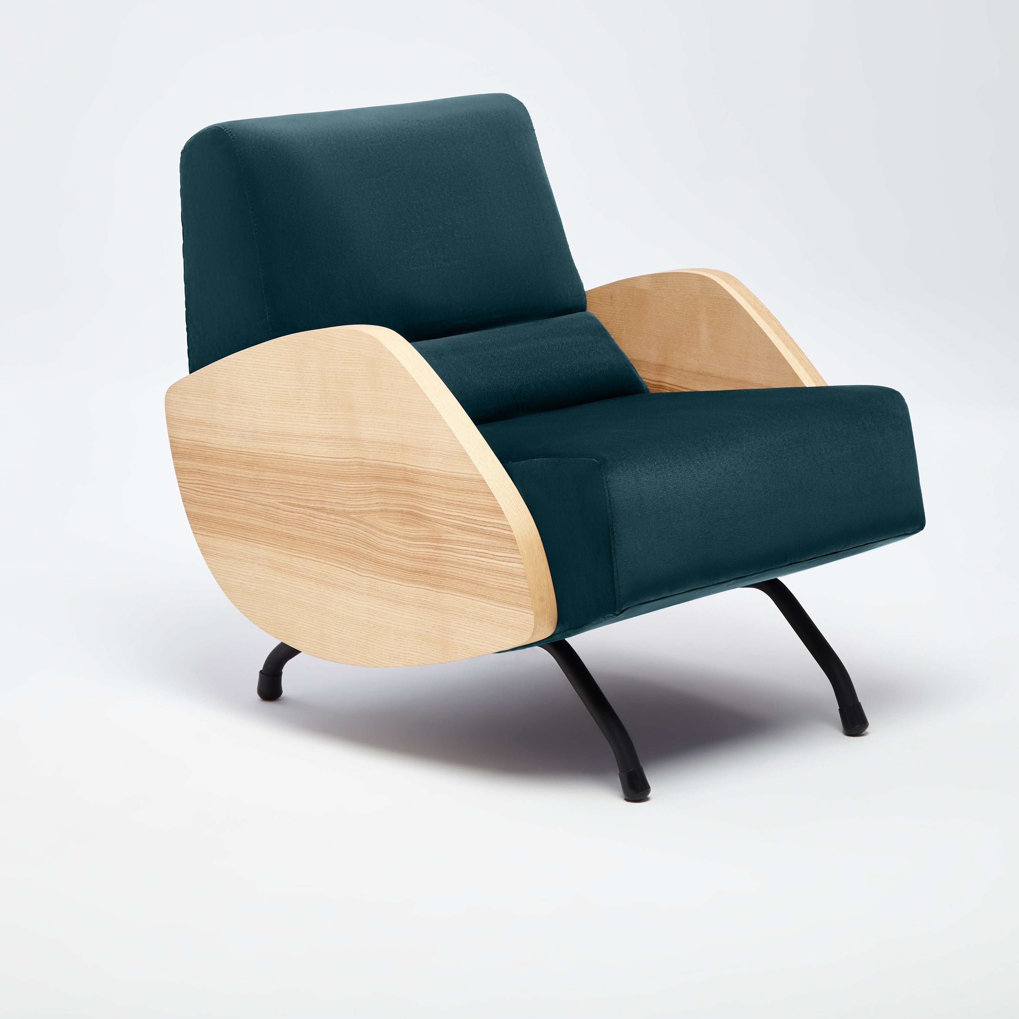 R360 Armchair walnut frame upholstery colour  dark green