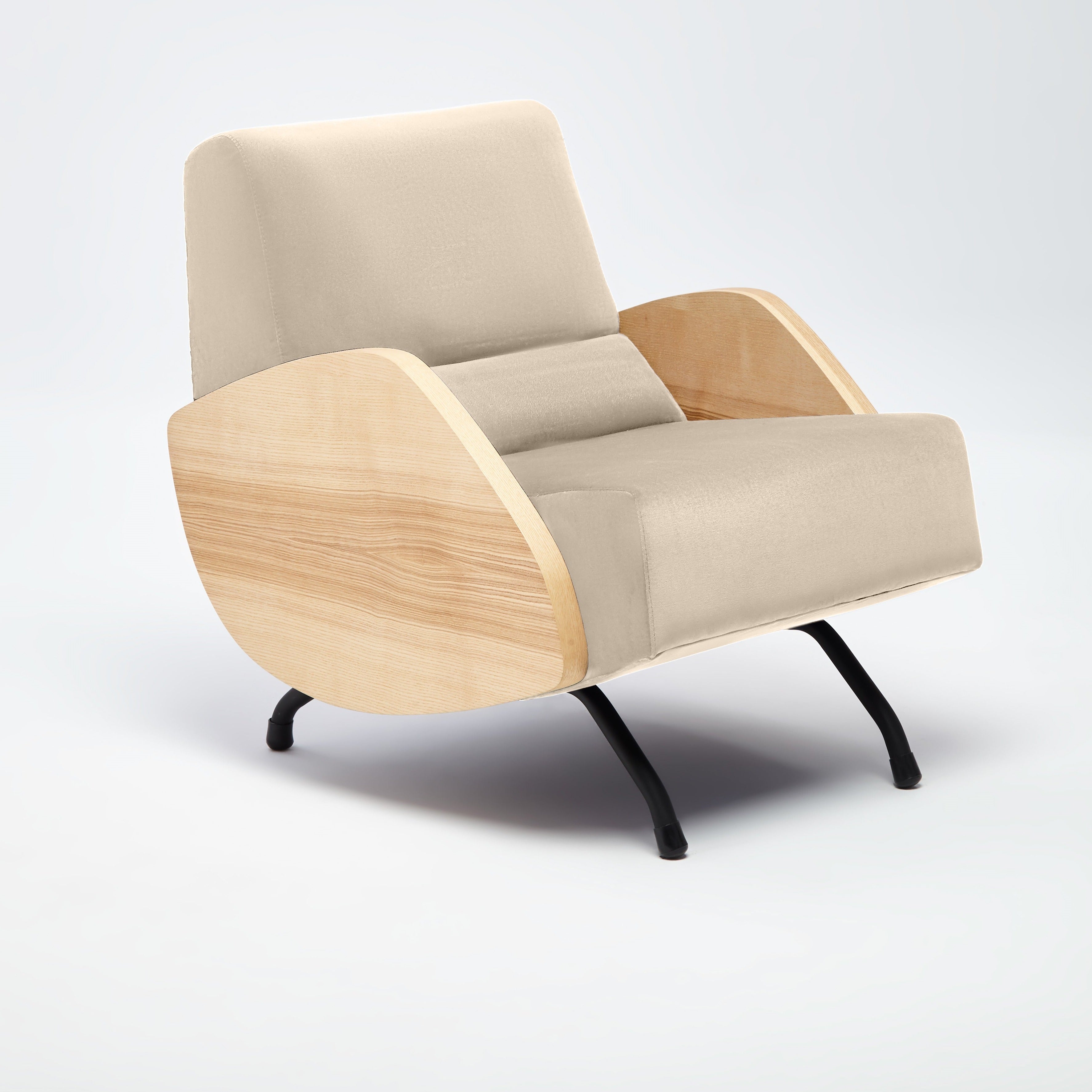 R360 Armchair walnut frame upholstery colour  white