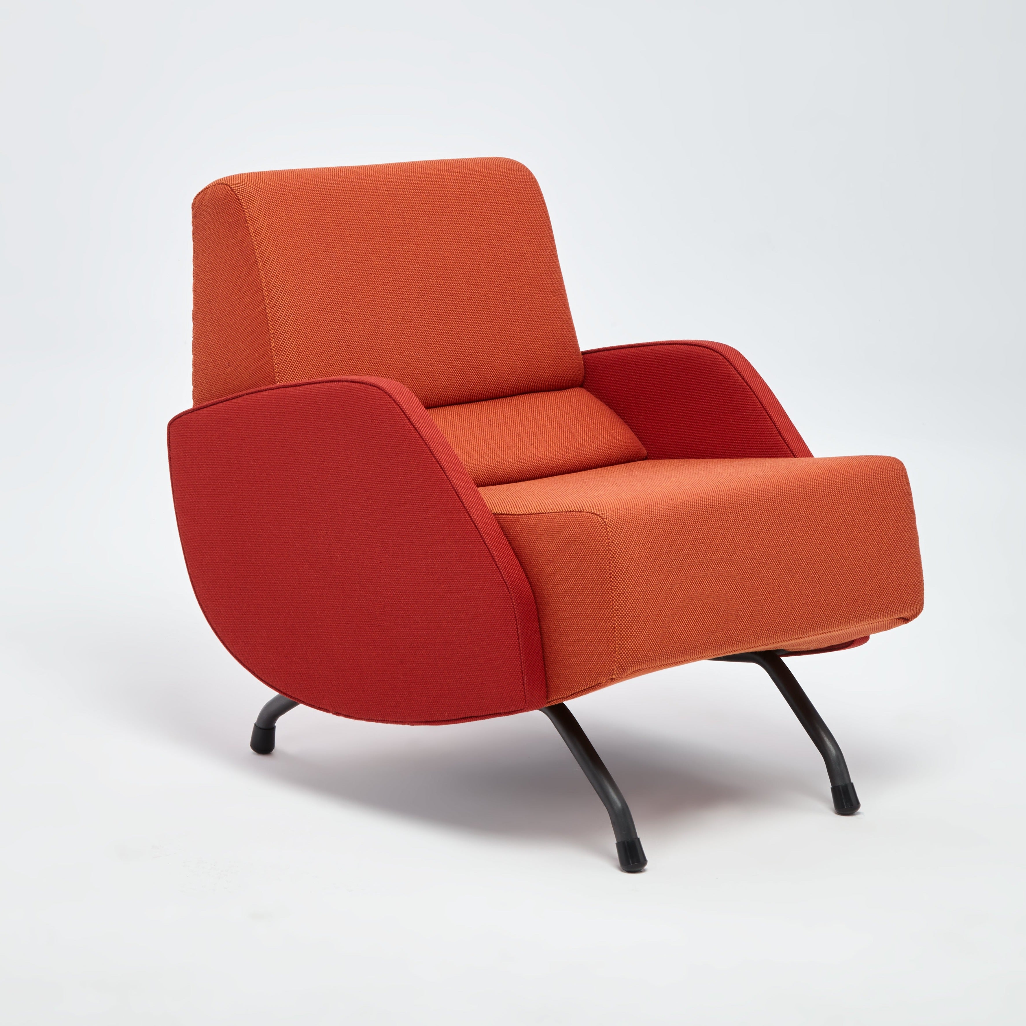 R360 Armchair red walnut frame upholstery colour  coral red