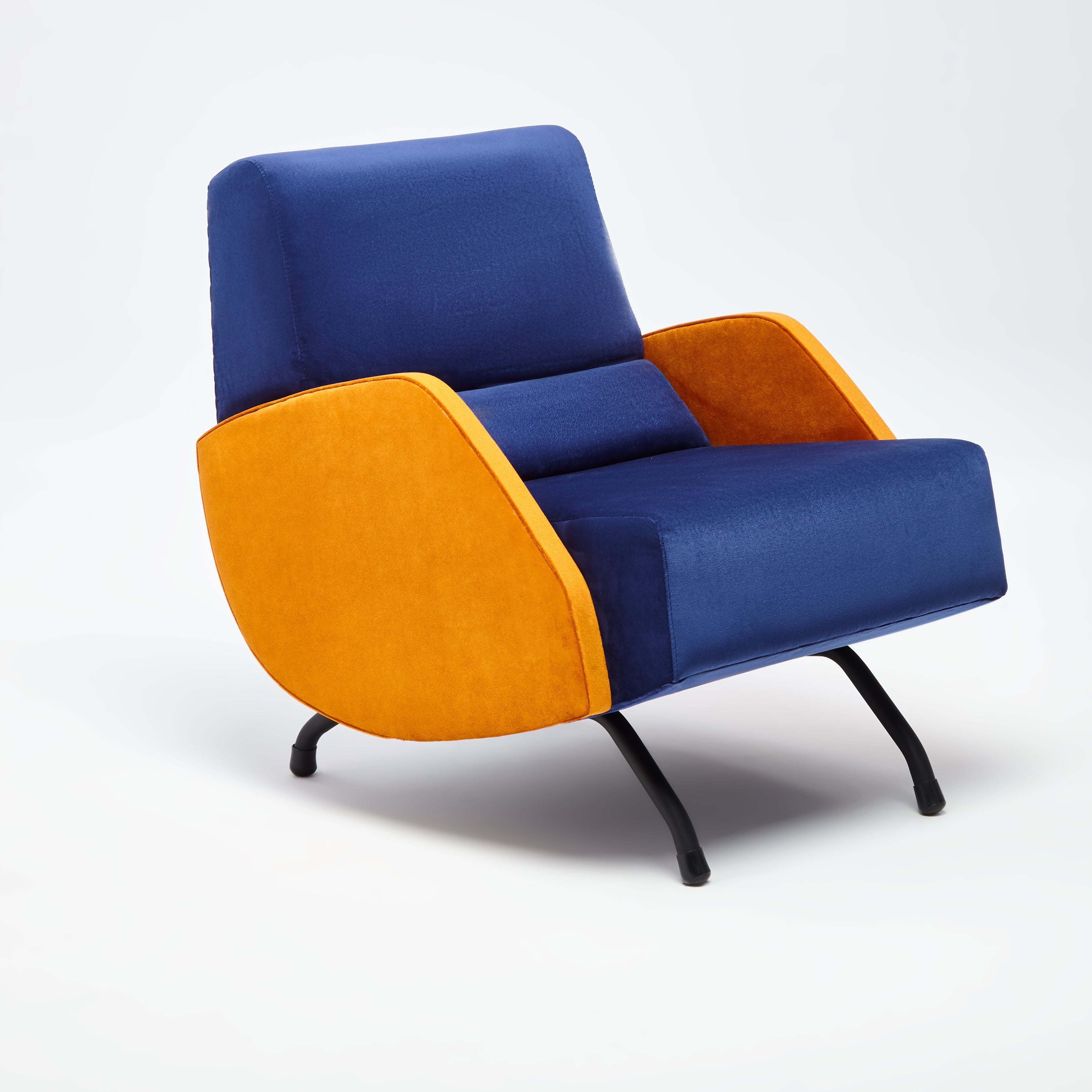 R360 Armchair yellow walnut frame upholstery colour blue