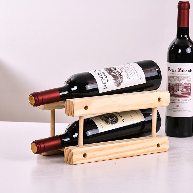 Solid Wood Household Wine Rack with two bottles