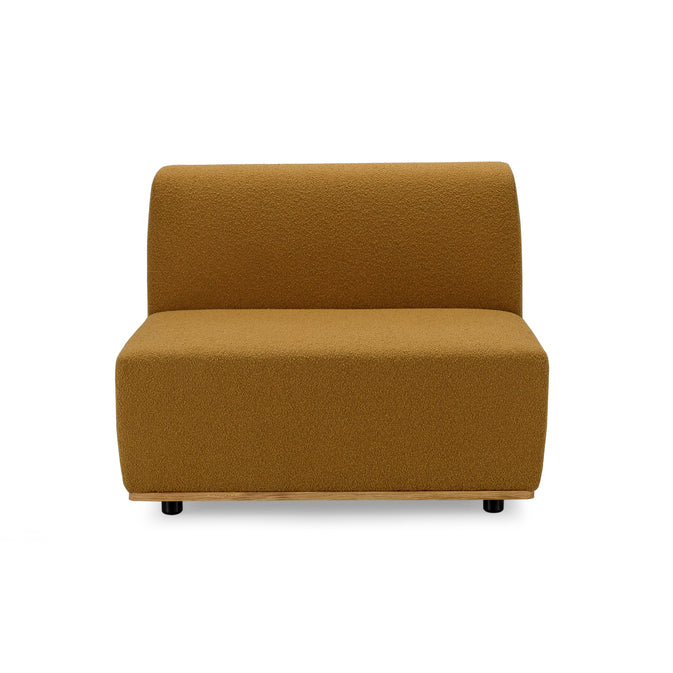 SALER Lounge Chair-solid oak base-mustard fabric-front view