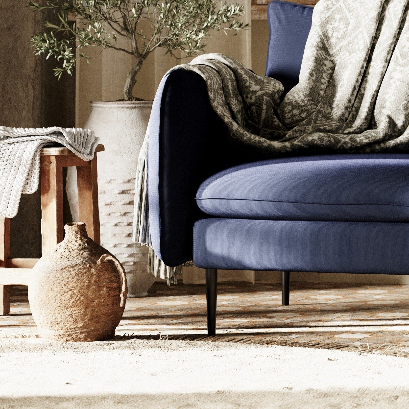 POSH BLACK Corner Sofa Right upholstery colour blue interior view