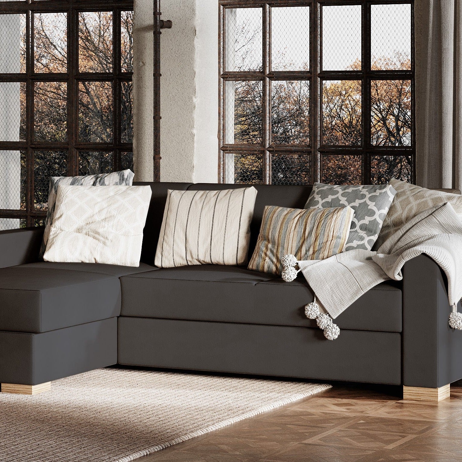 STABLE Corner Sofa Right upholstery colour grey-interior view